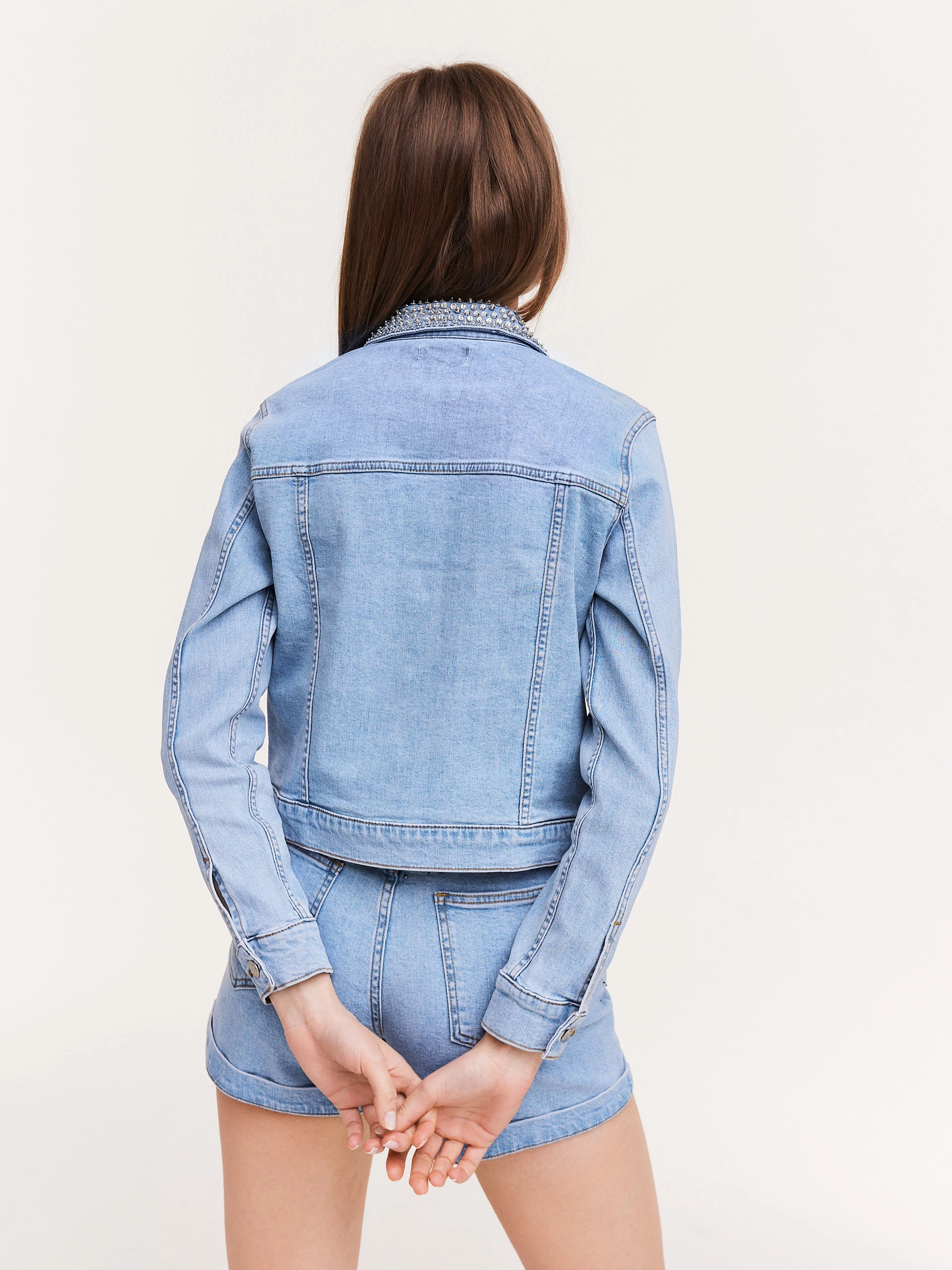 Denim shorts with rhinestones