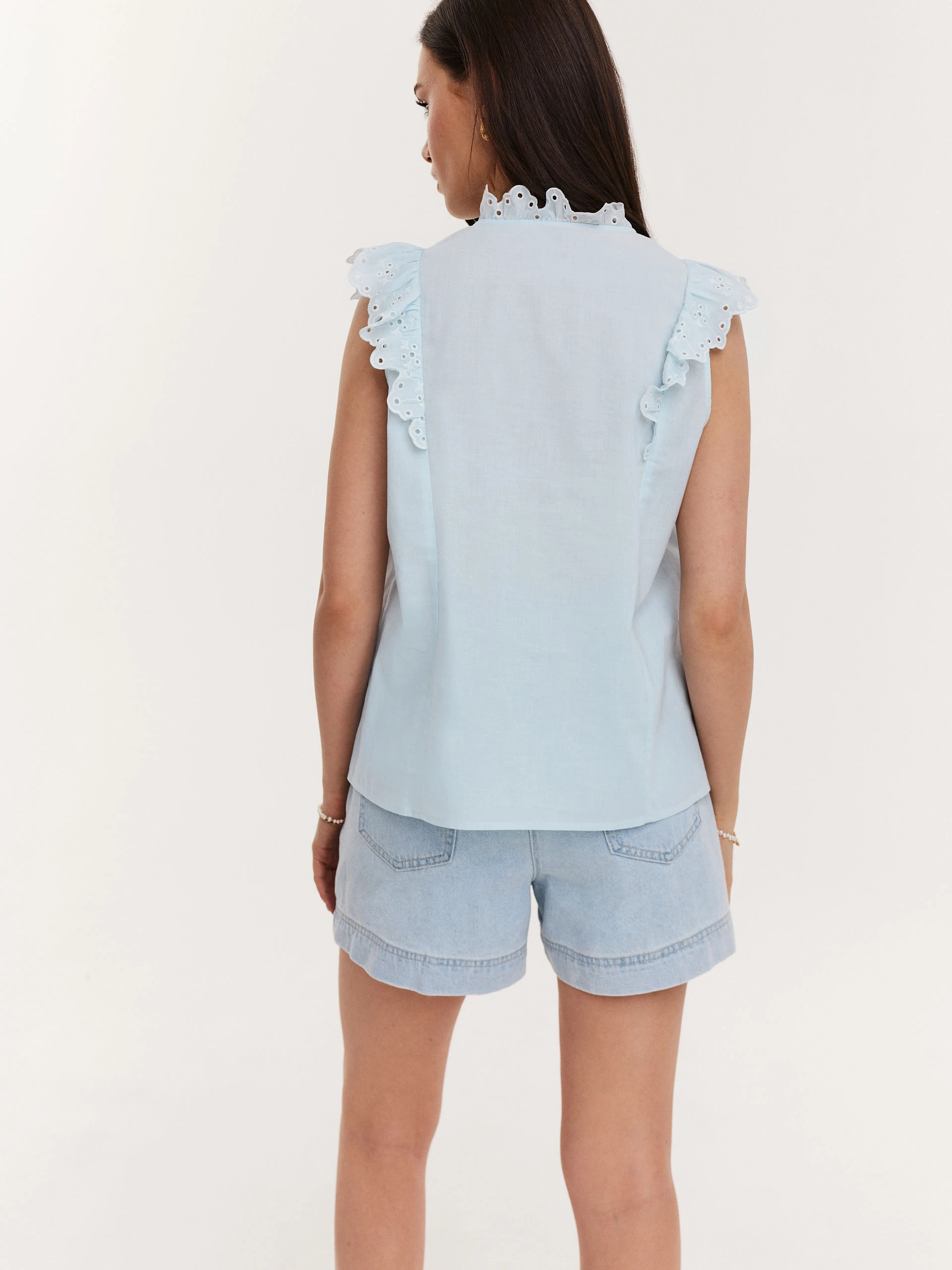Blue high-waisted denim shorts
