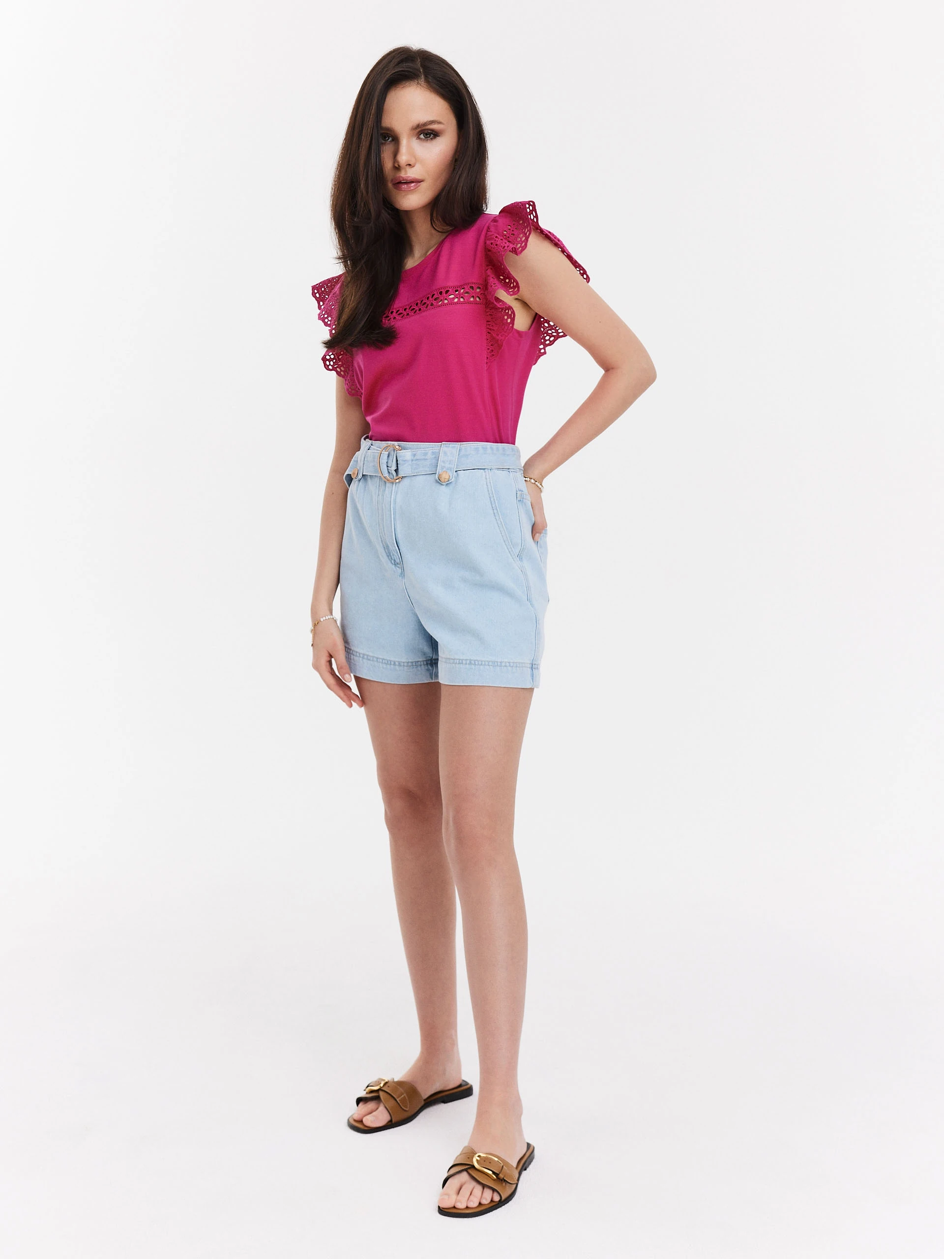 Blue high-waisted denim shorts