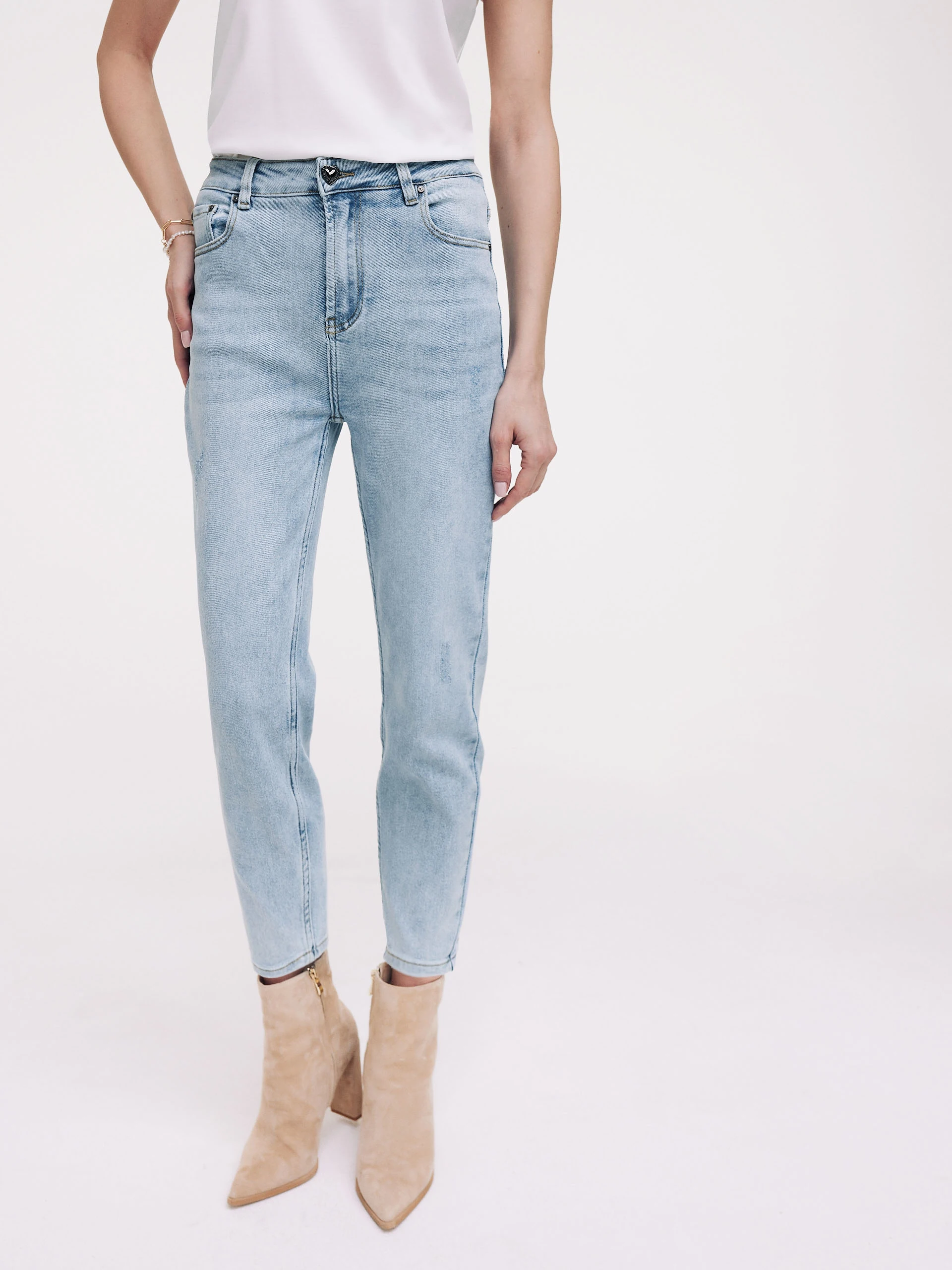 Light denim pants with straight legs