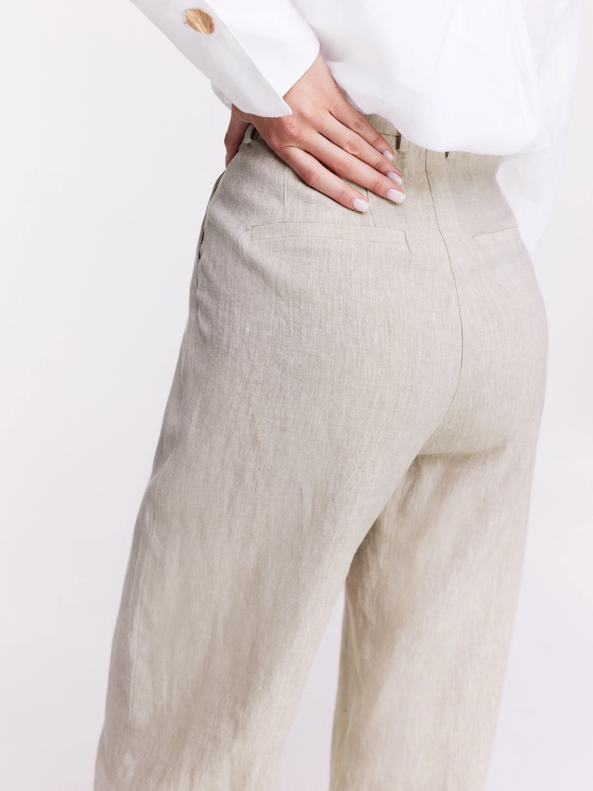 Beige linen high-waisted pants