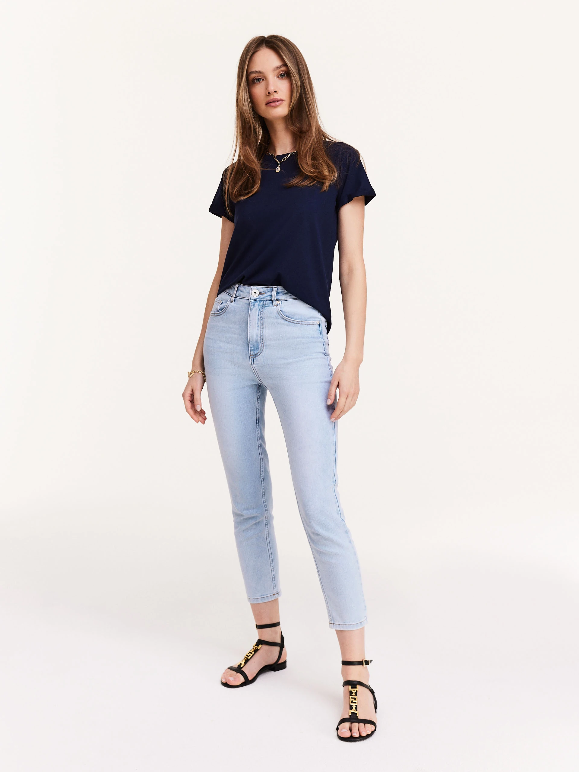 Light denim pants with straight legs