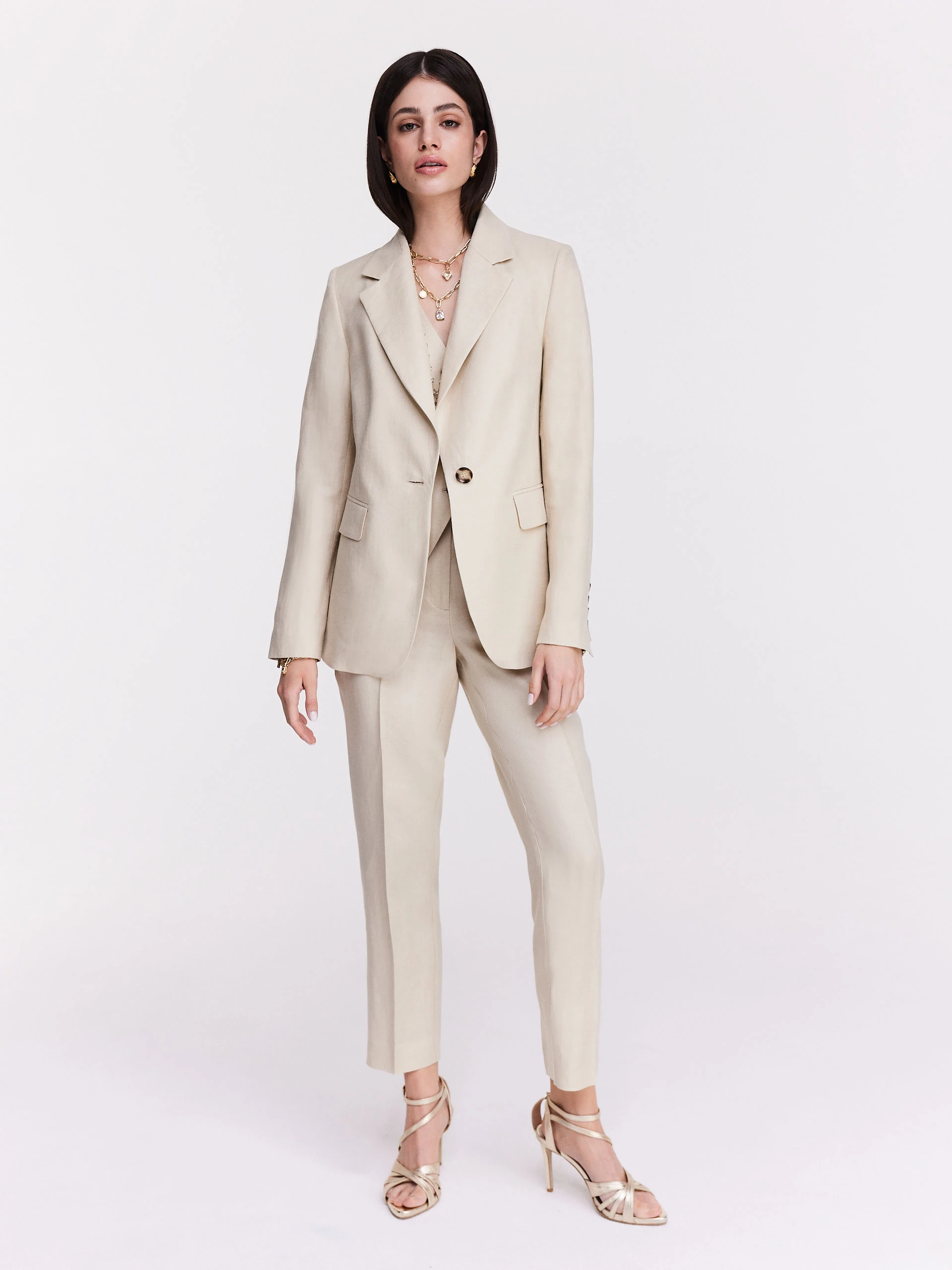 Linen beige high-waisted pants