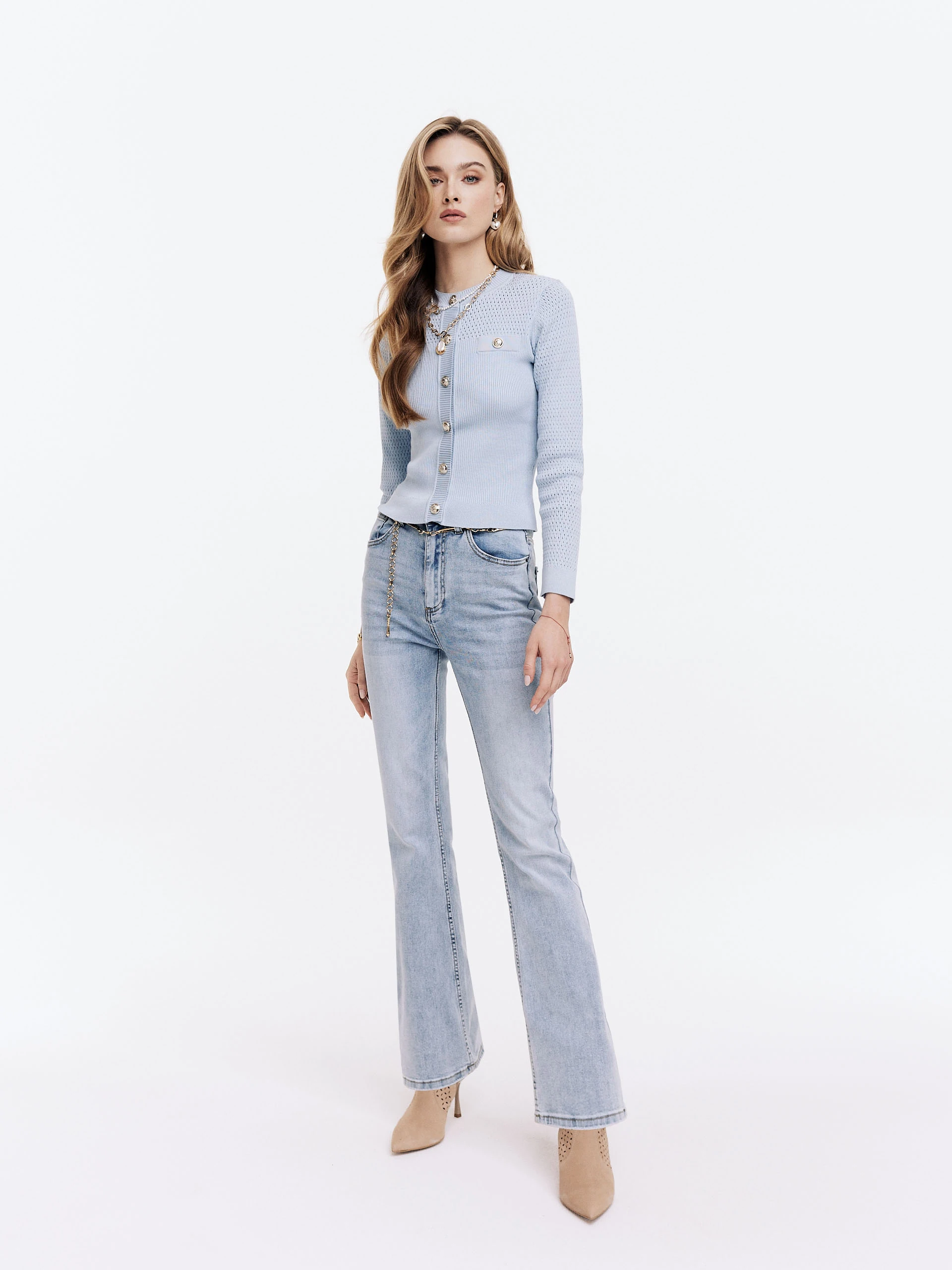 Blue sweater fastened with buttons