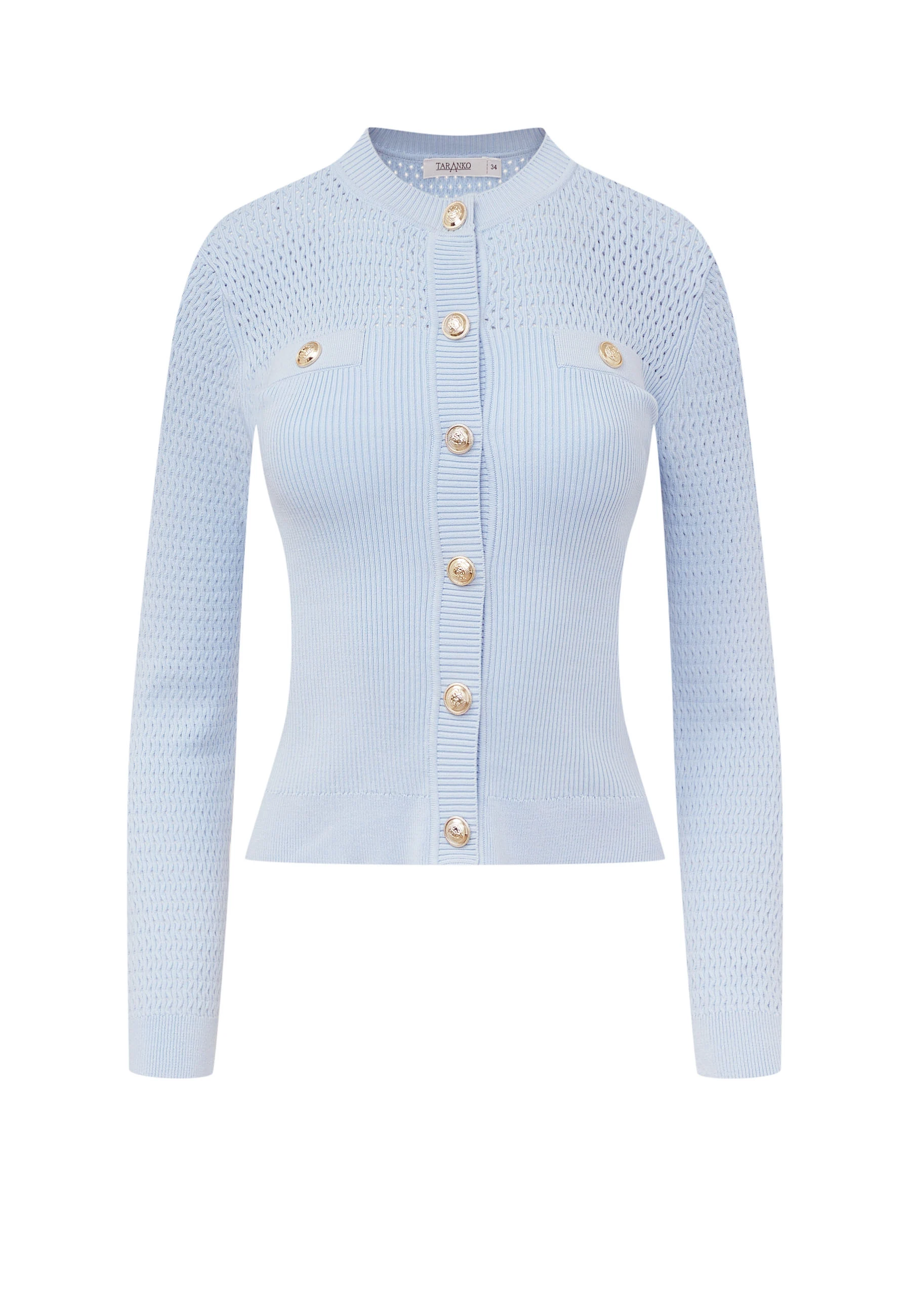 Blue sweater fastened with buttons