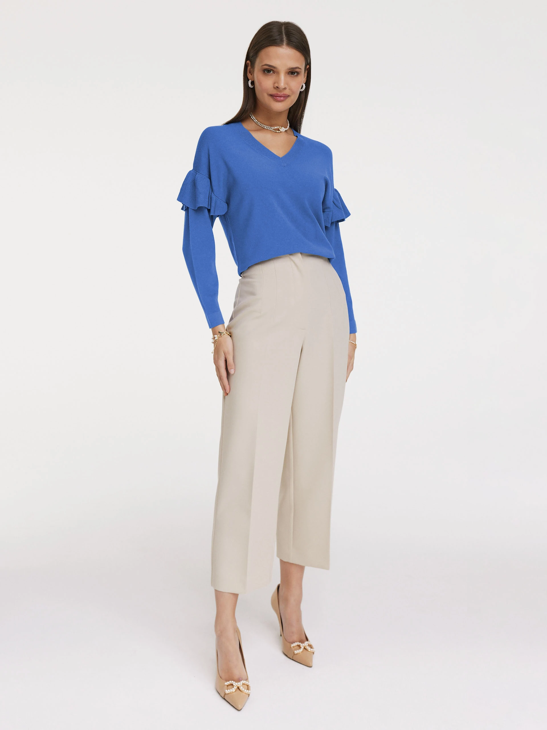 Cornflower sweater with ruffles
