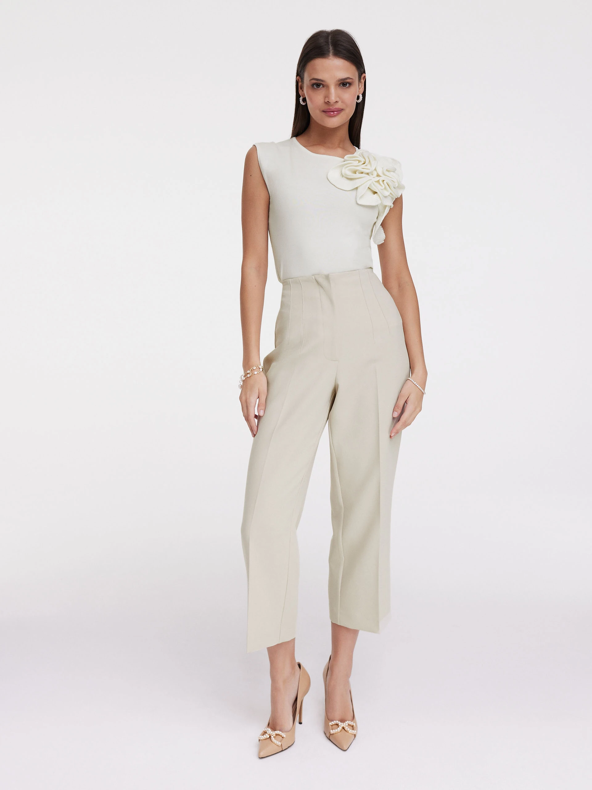 Cream blouse with three-dimensional flower