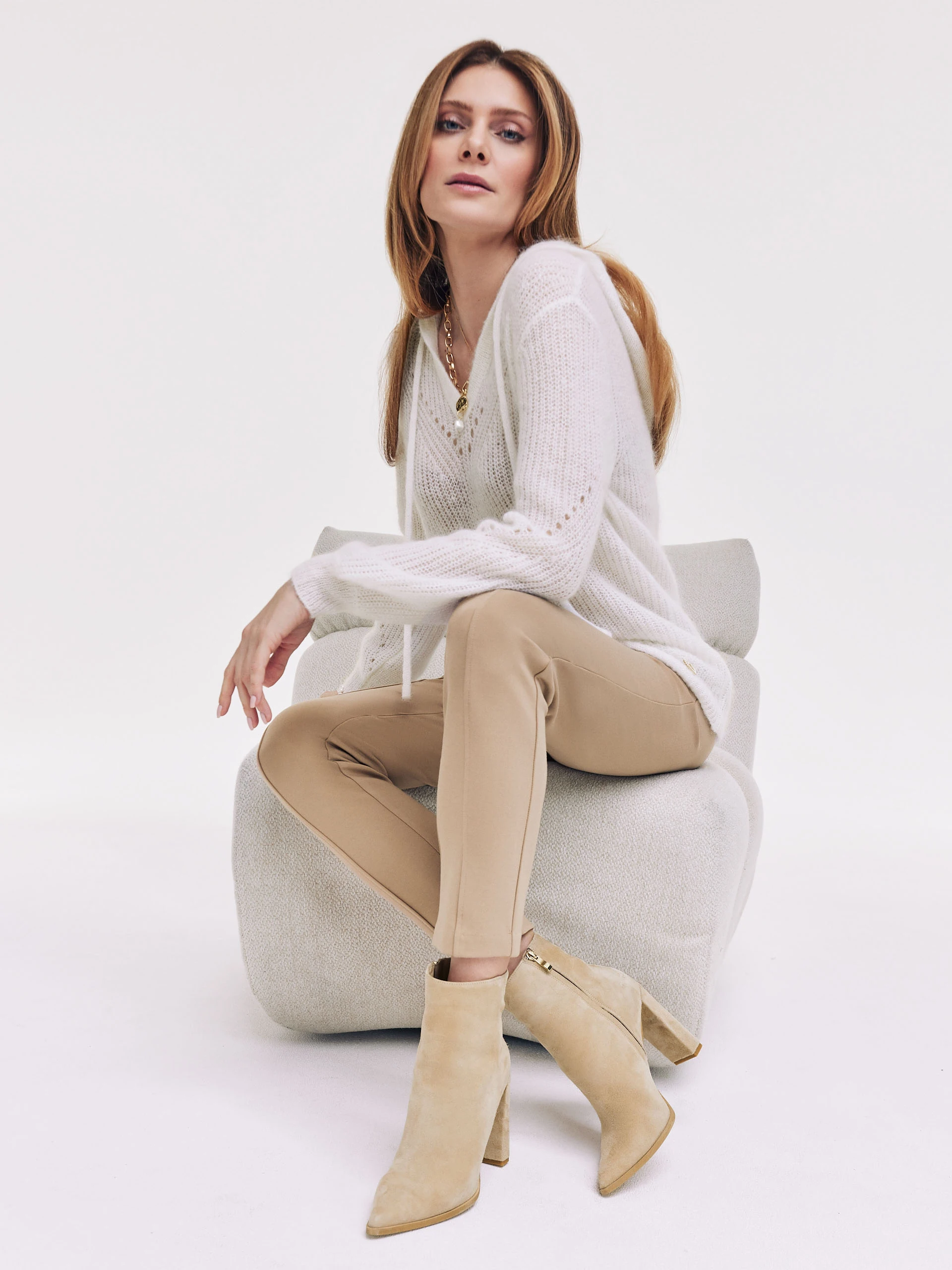 White hooded sweater