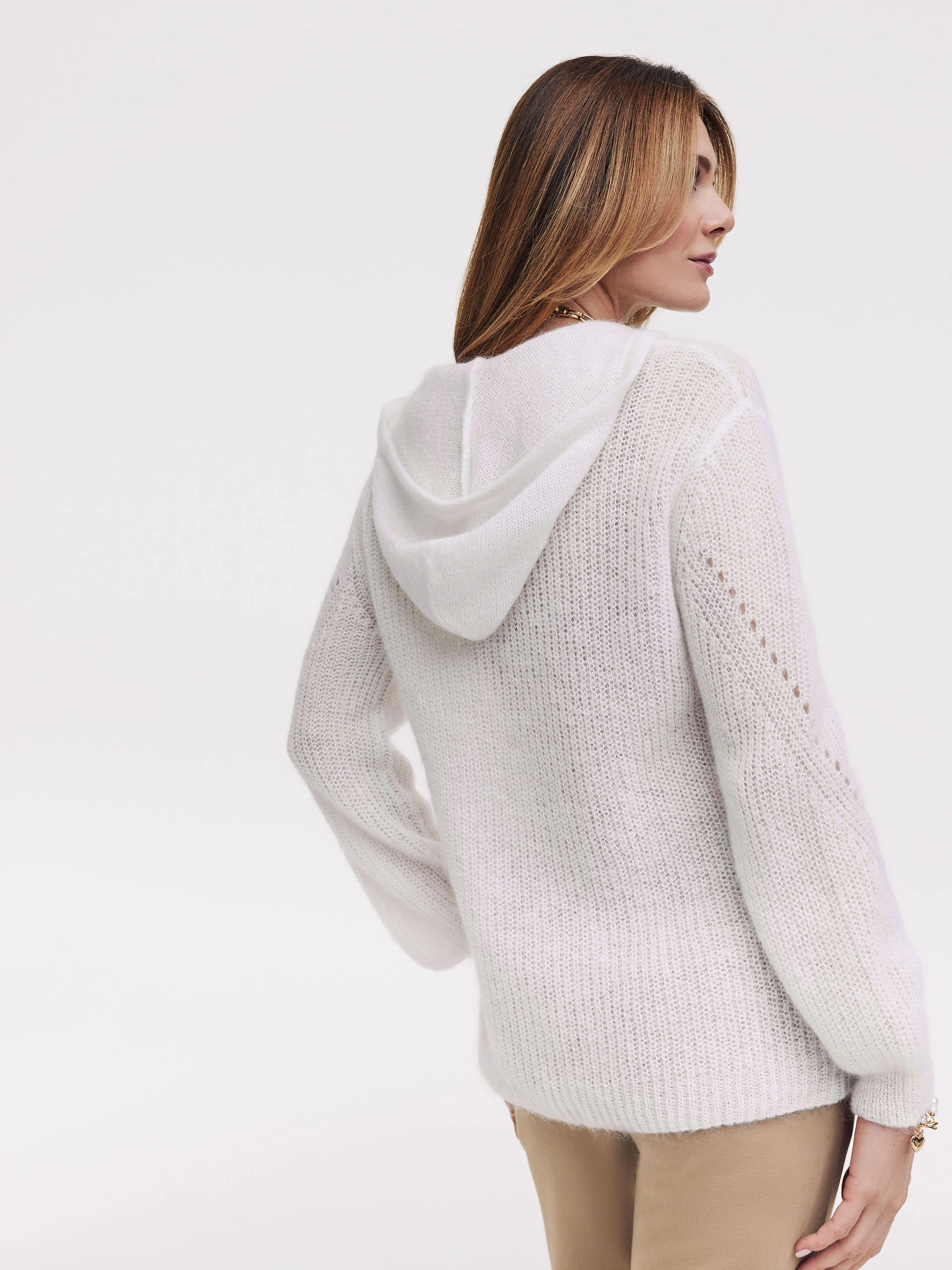White hooded sweater