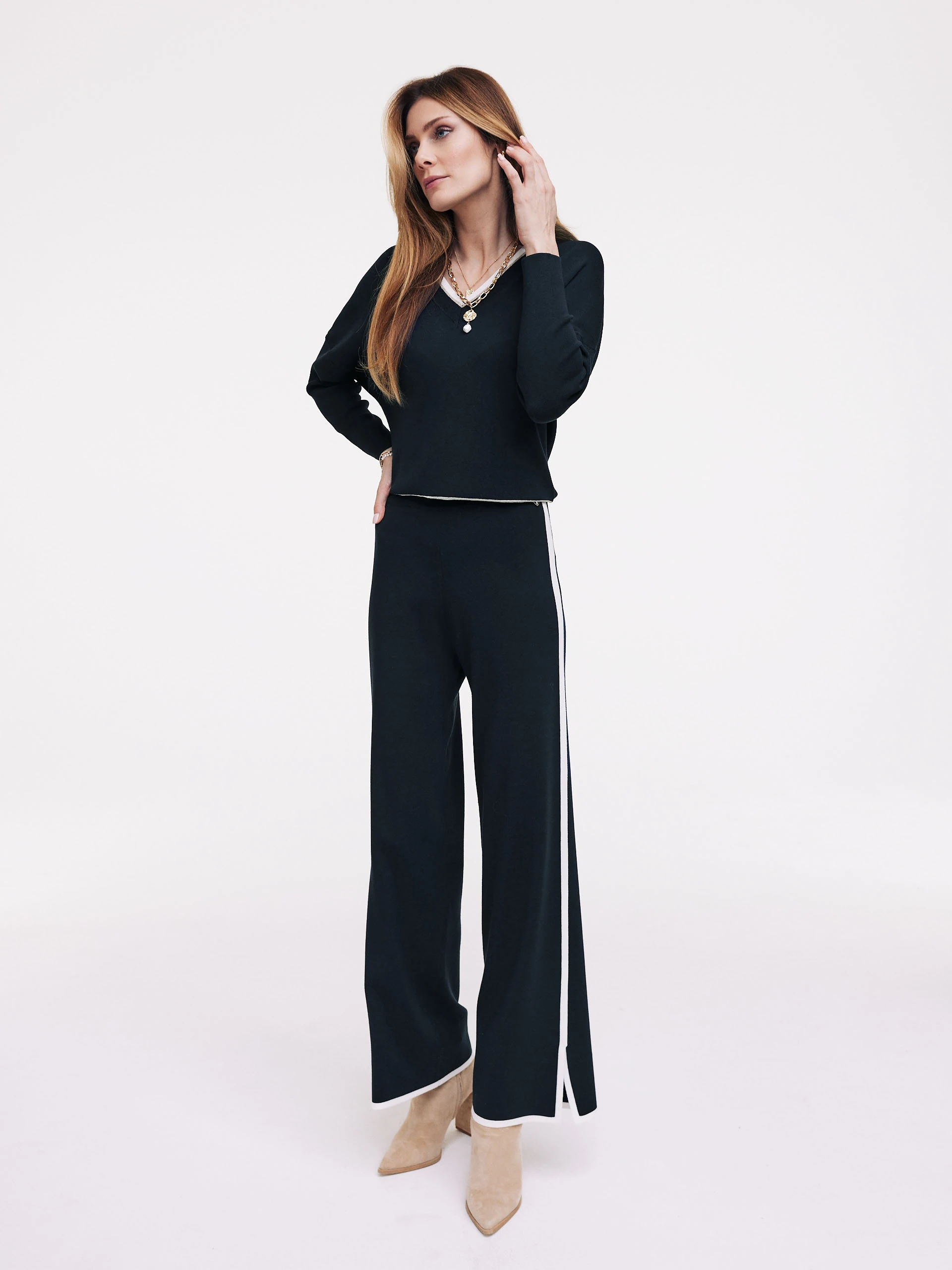 Navy blue sweater with metallic threads