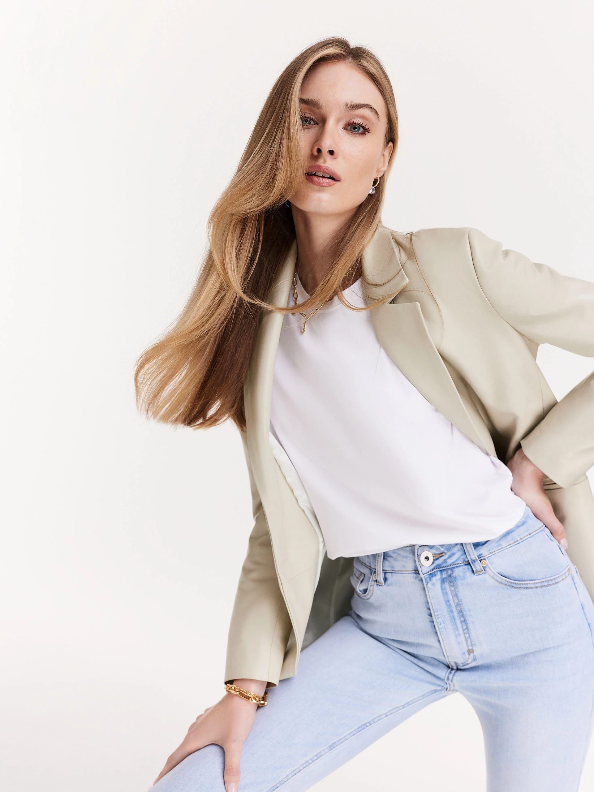 Beige natural leather jacket