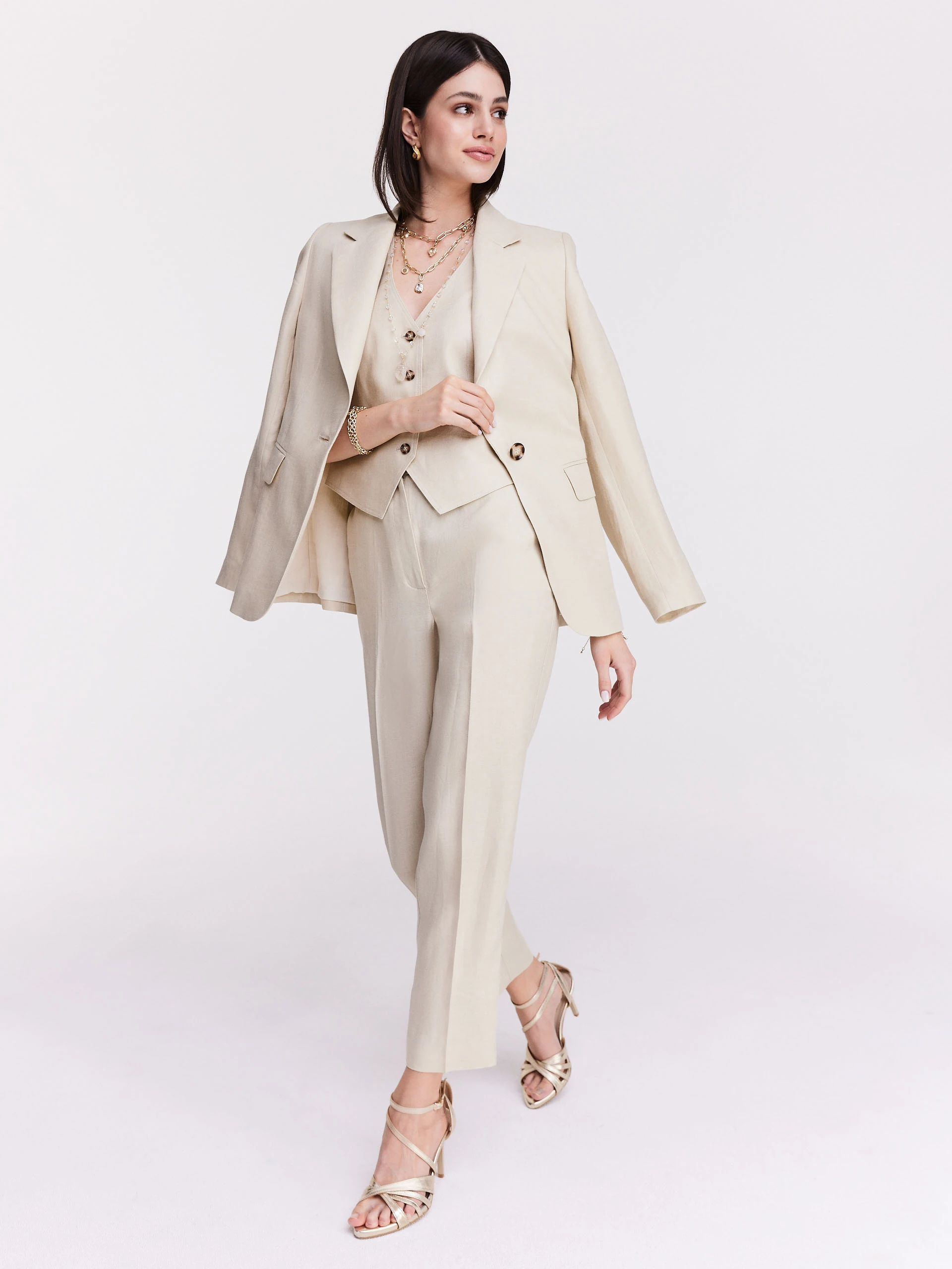 Beige linen jacket with a classic cut