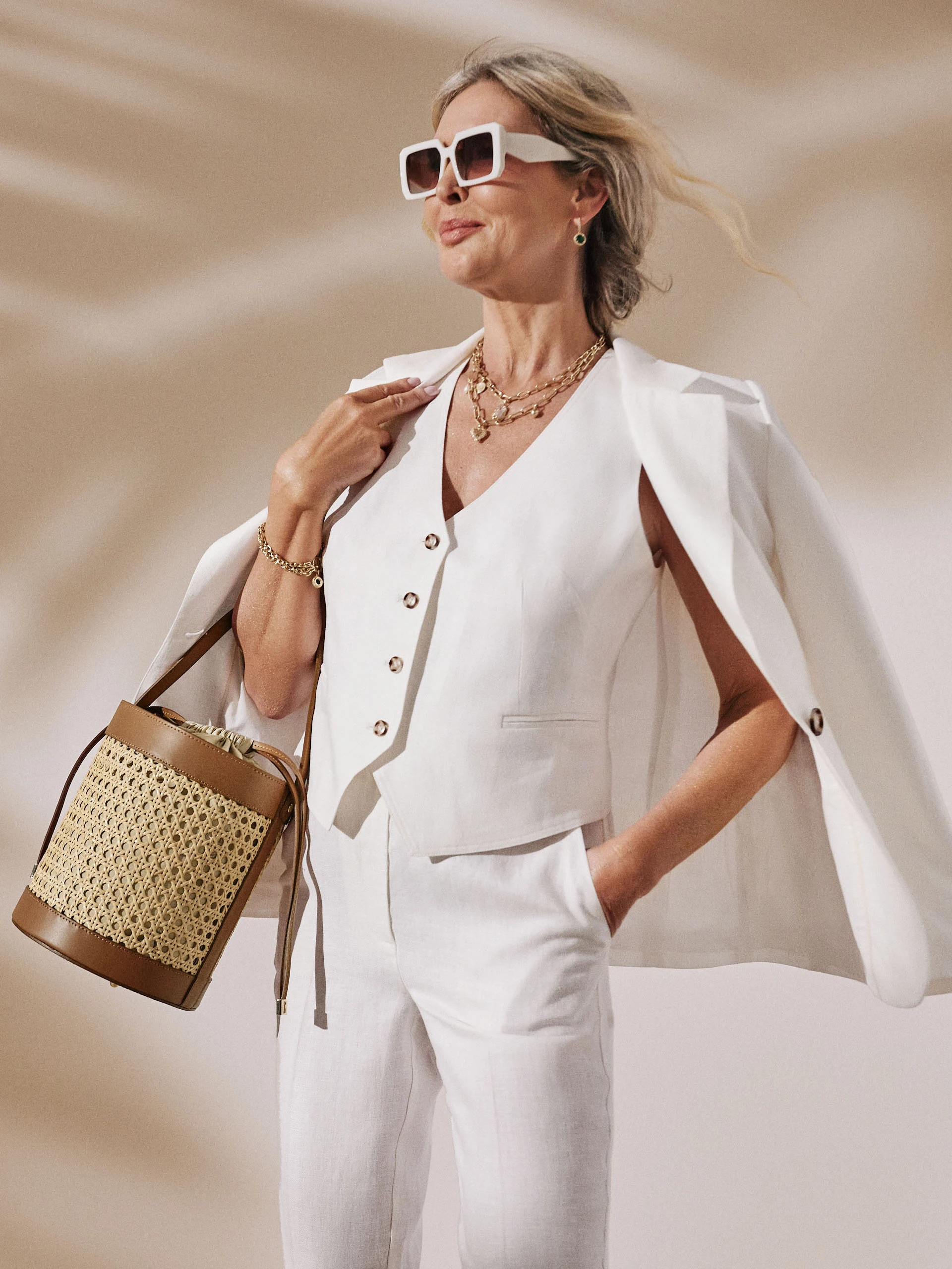 Elegant white button-down vest