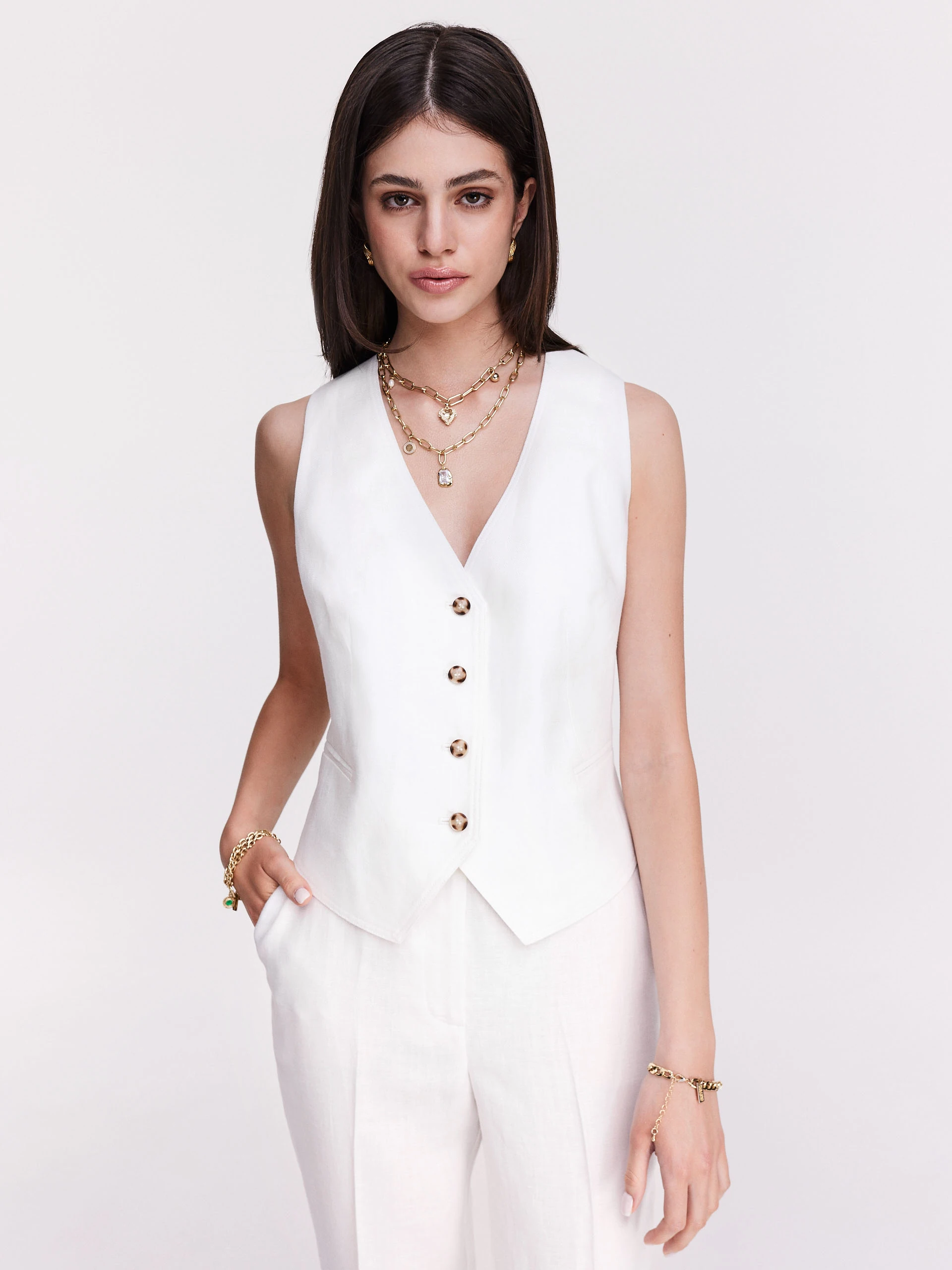 Elegant white button-down vest