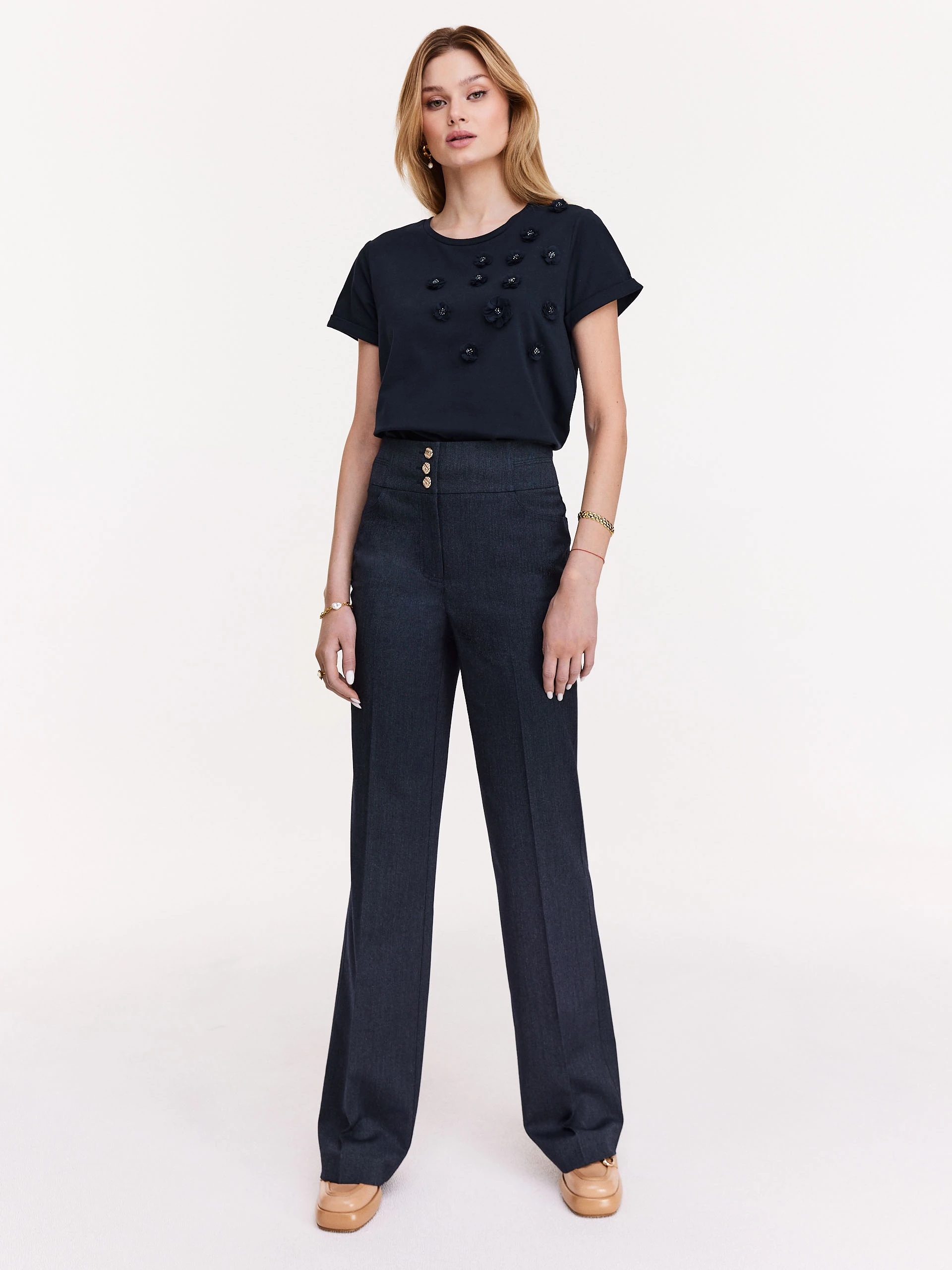 Cotton blouse with flower embellishments