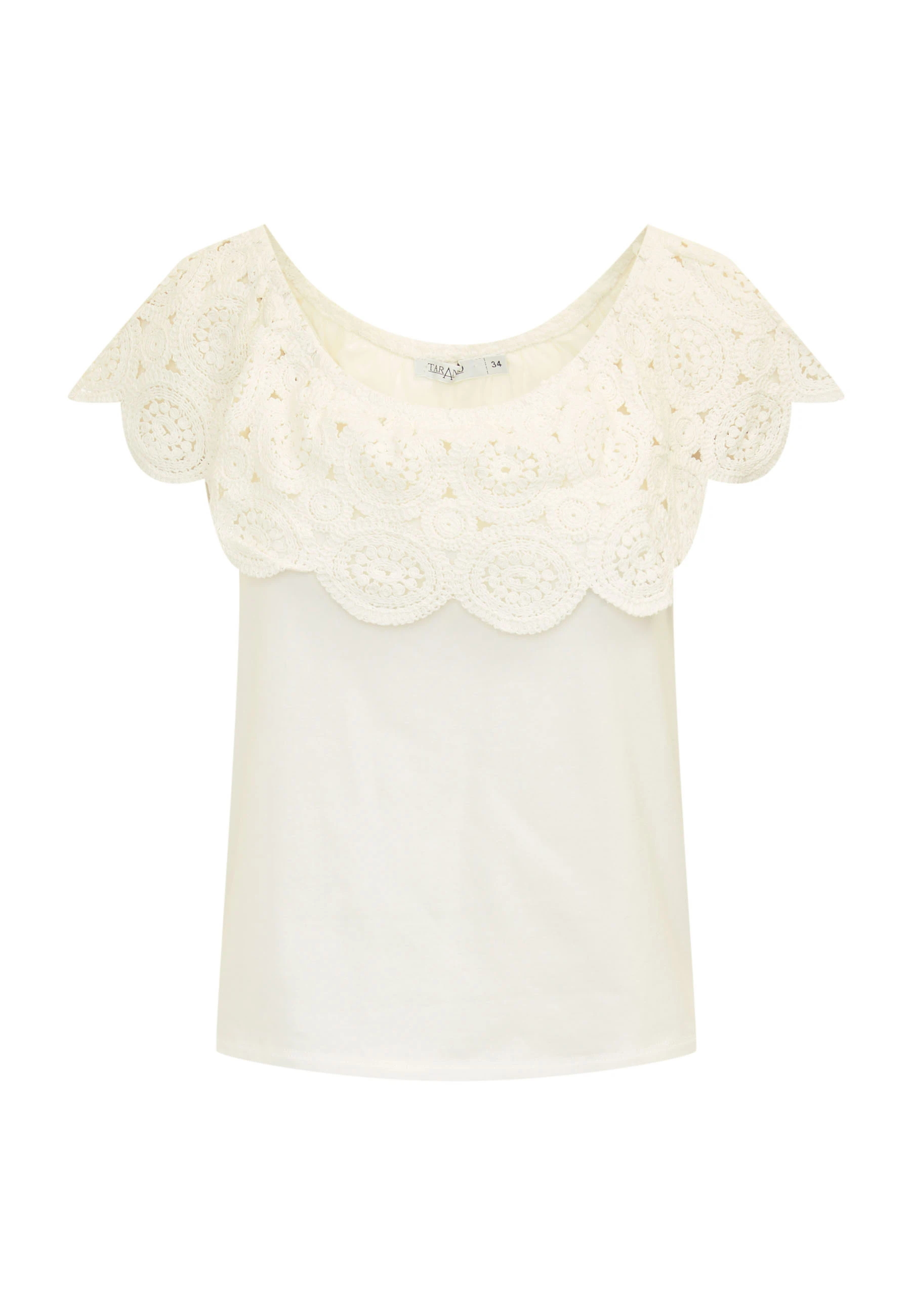White blouse with lace embellishment at the neckline