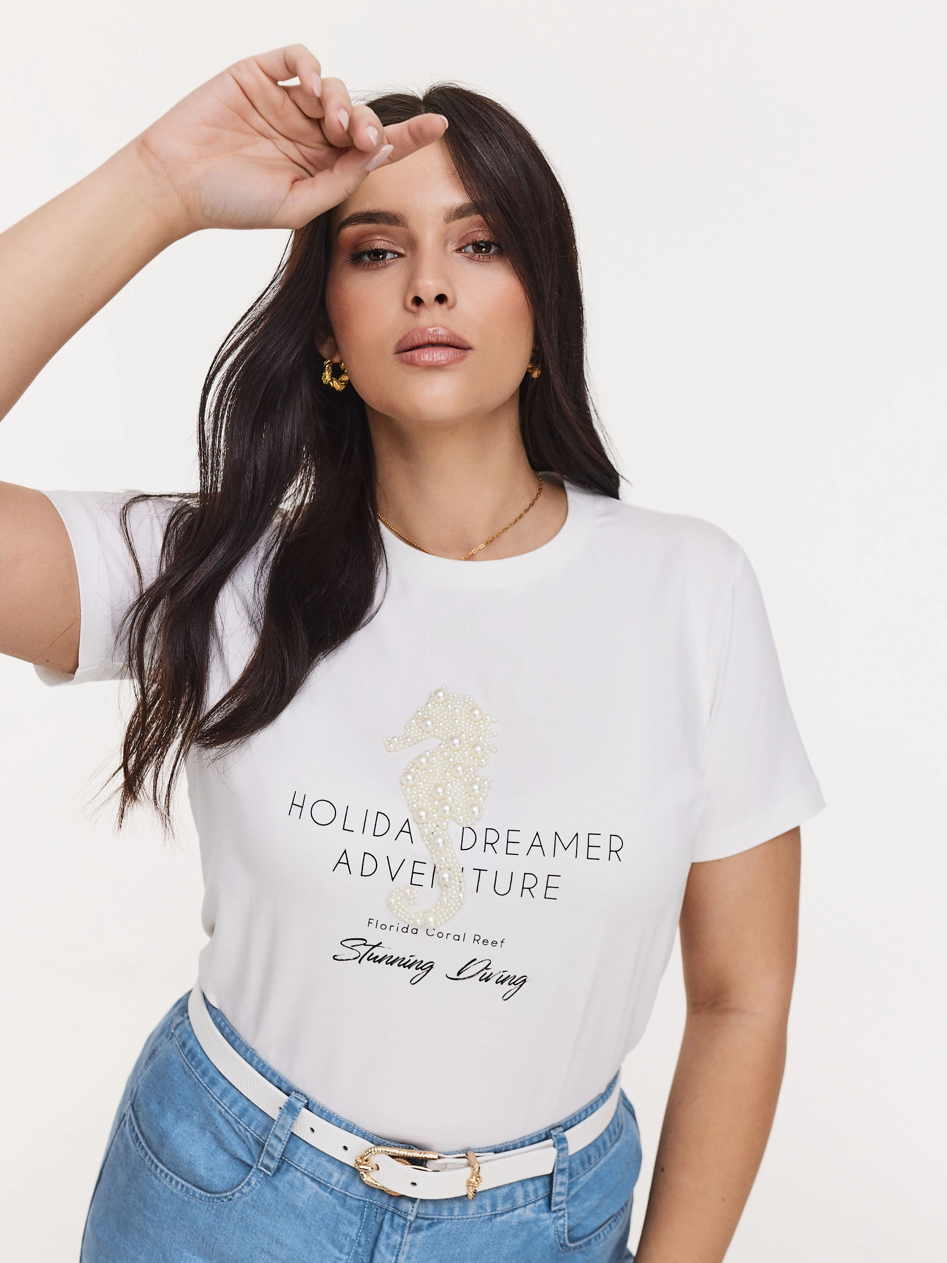 Cotton white T-shirt with applique