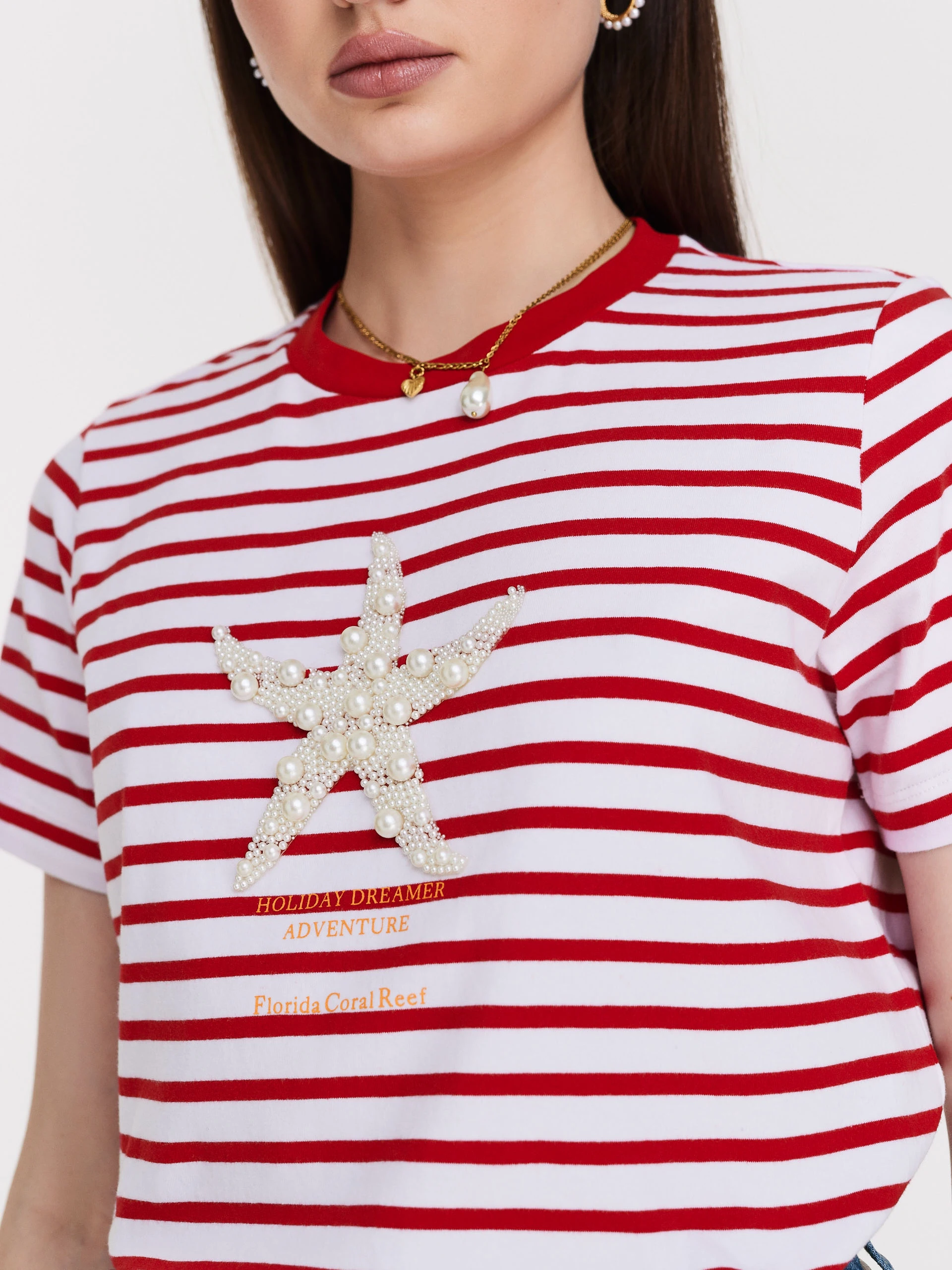 Striped cotton T-shirt with starfish motif