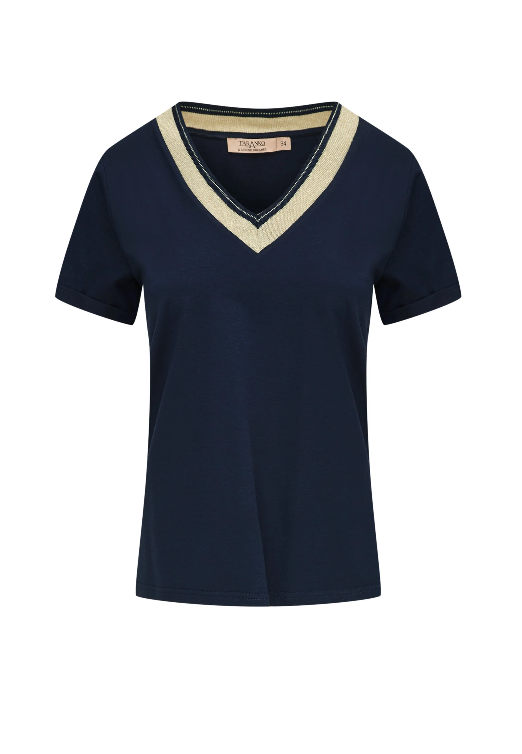 Navy blue blouse with piping and short sleeves