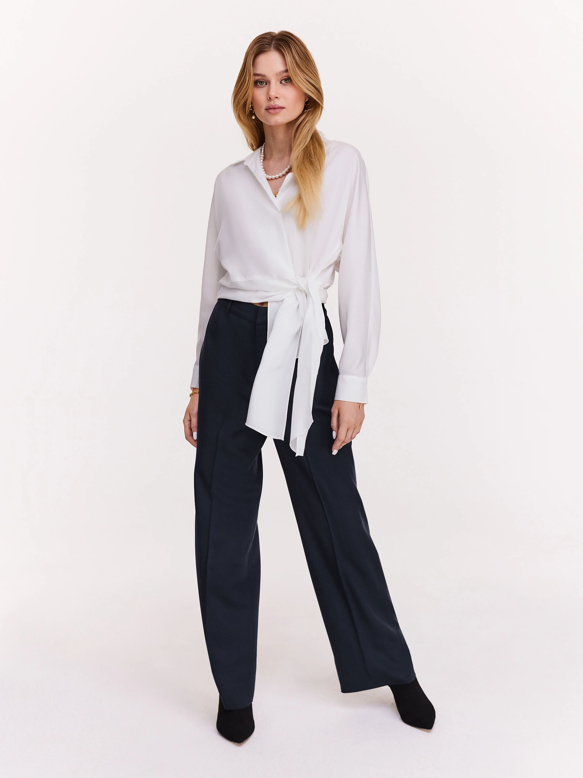 White lyocell shirt with envelope neckline