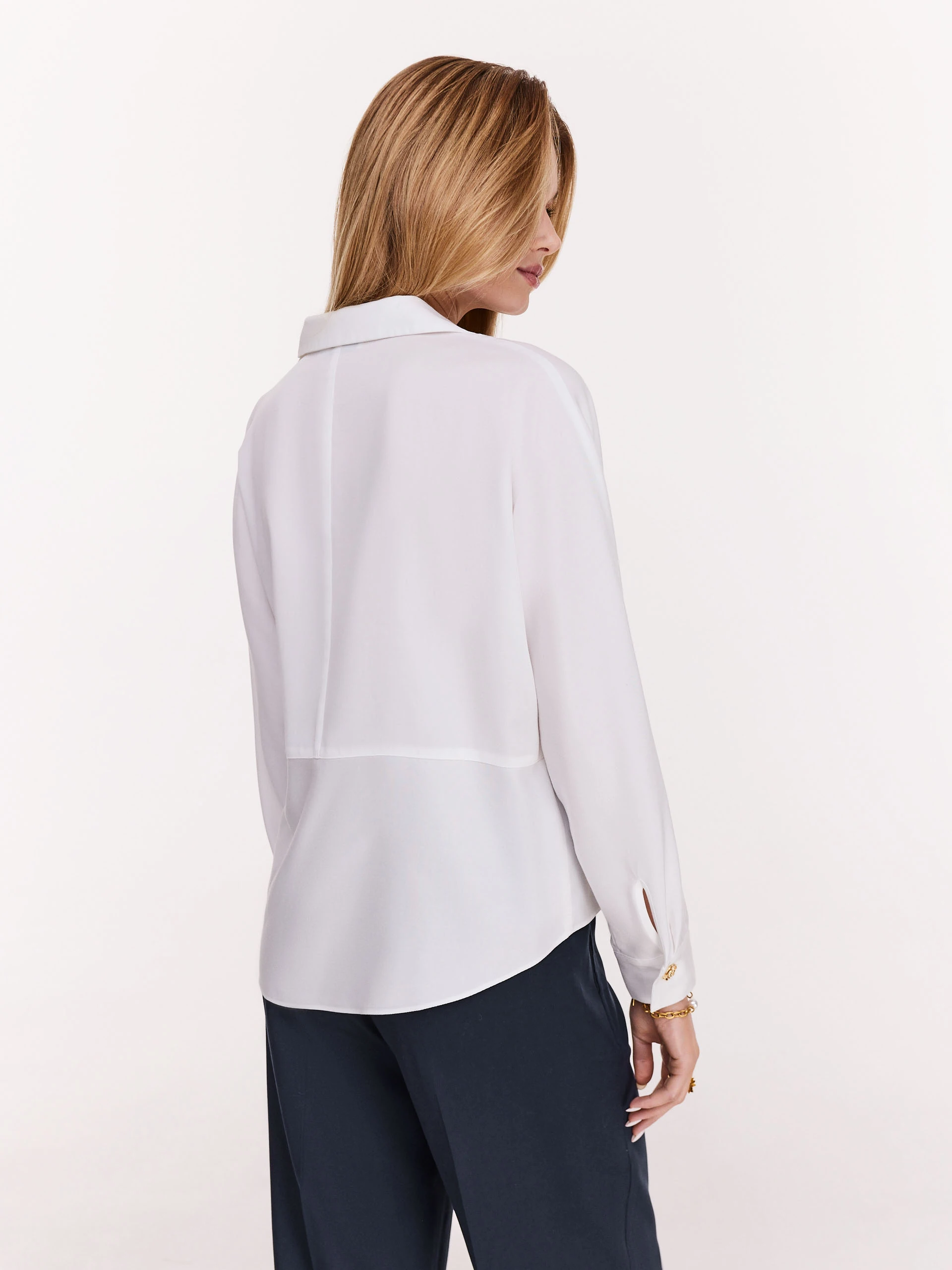 White lyocell shirt with envelope neckline