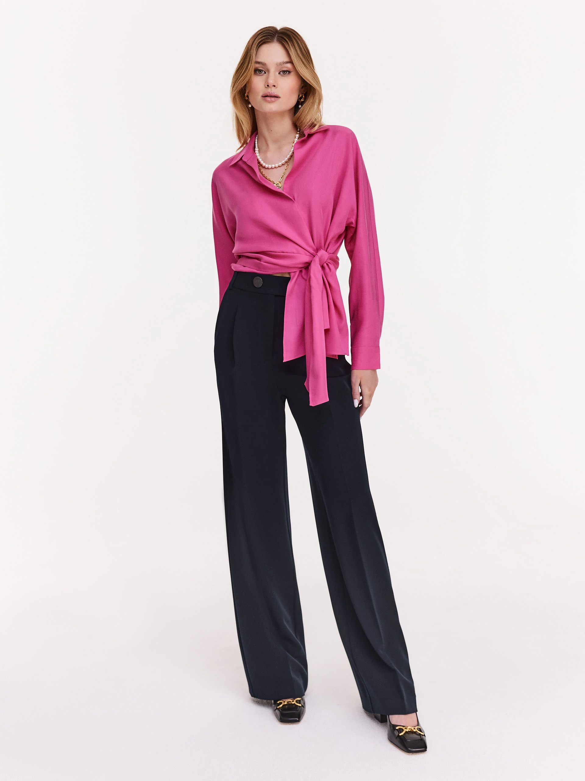 Pink lyocell shirt with envelope neckline