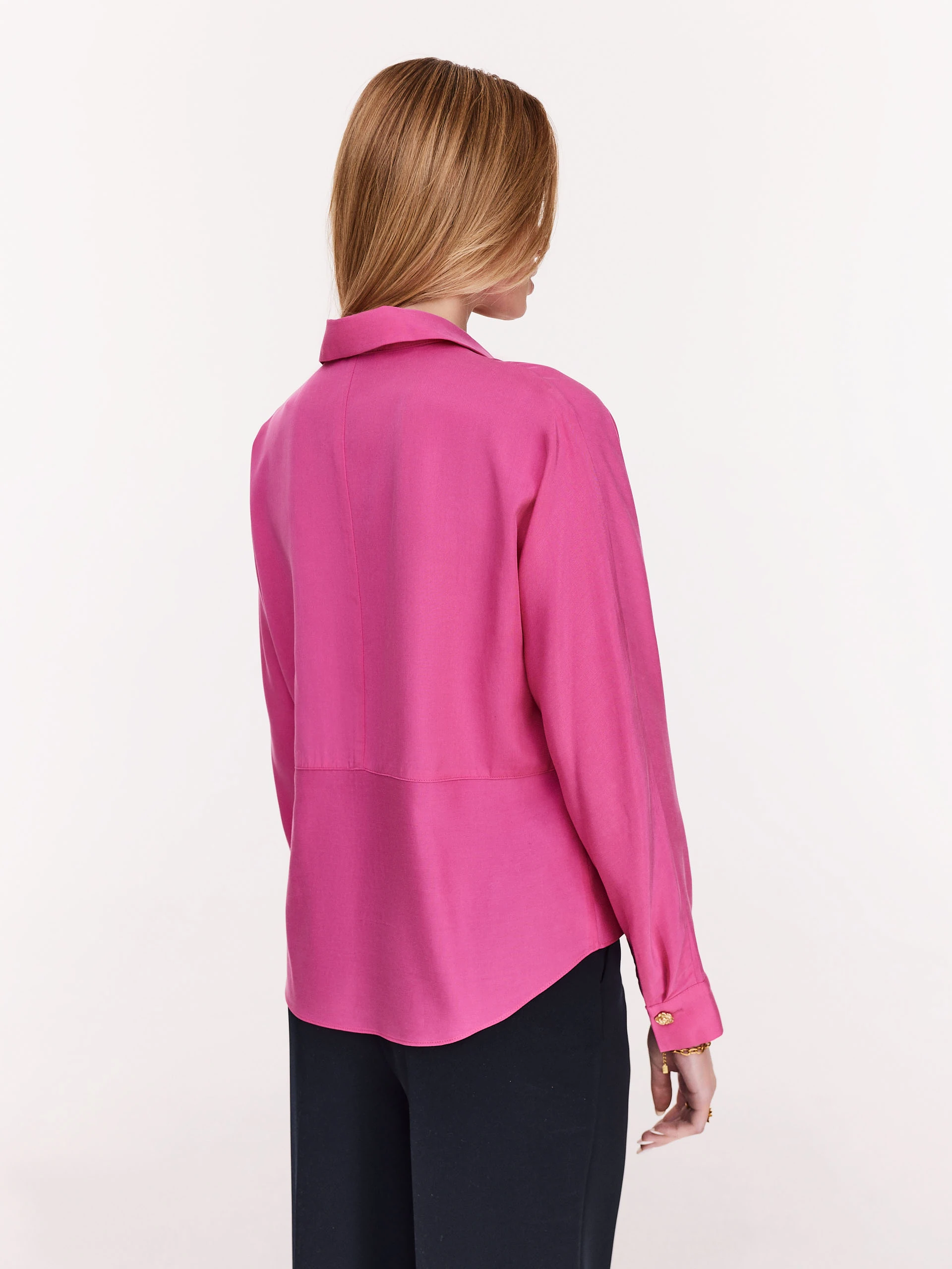 Pink lyocell shirt with envelope neckline