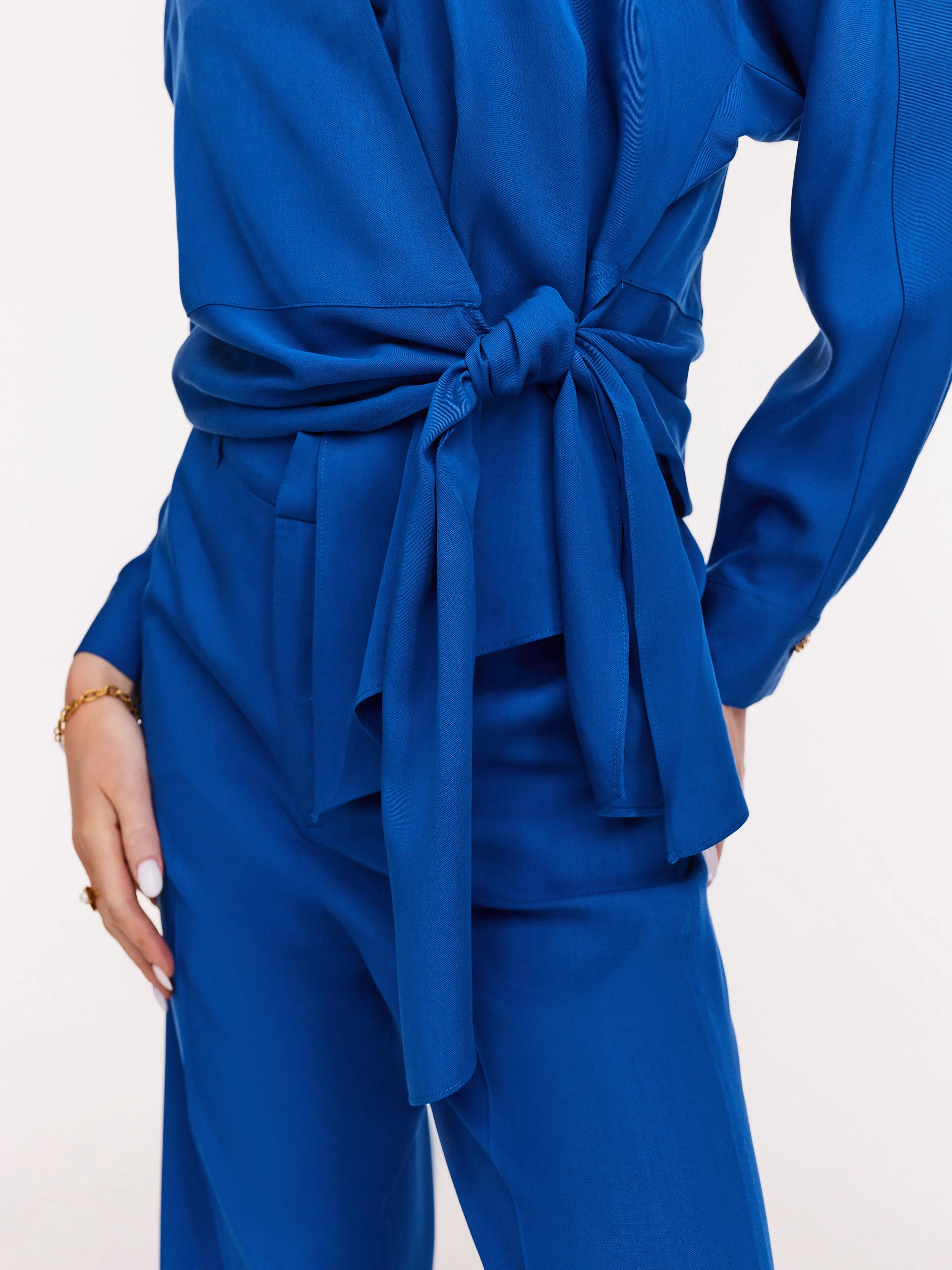 Cobalt lyocell shirt with envelope neckline