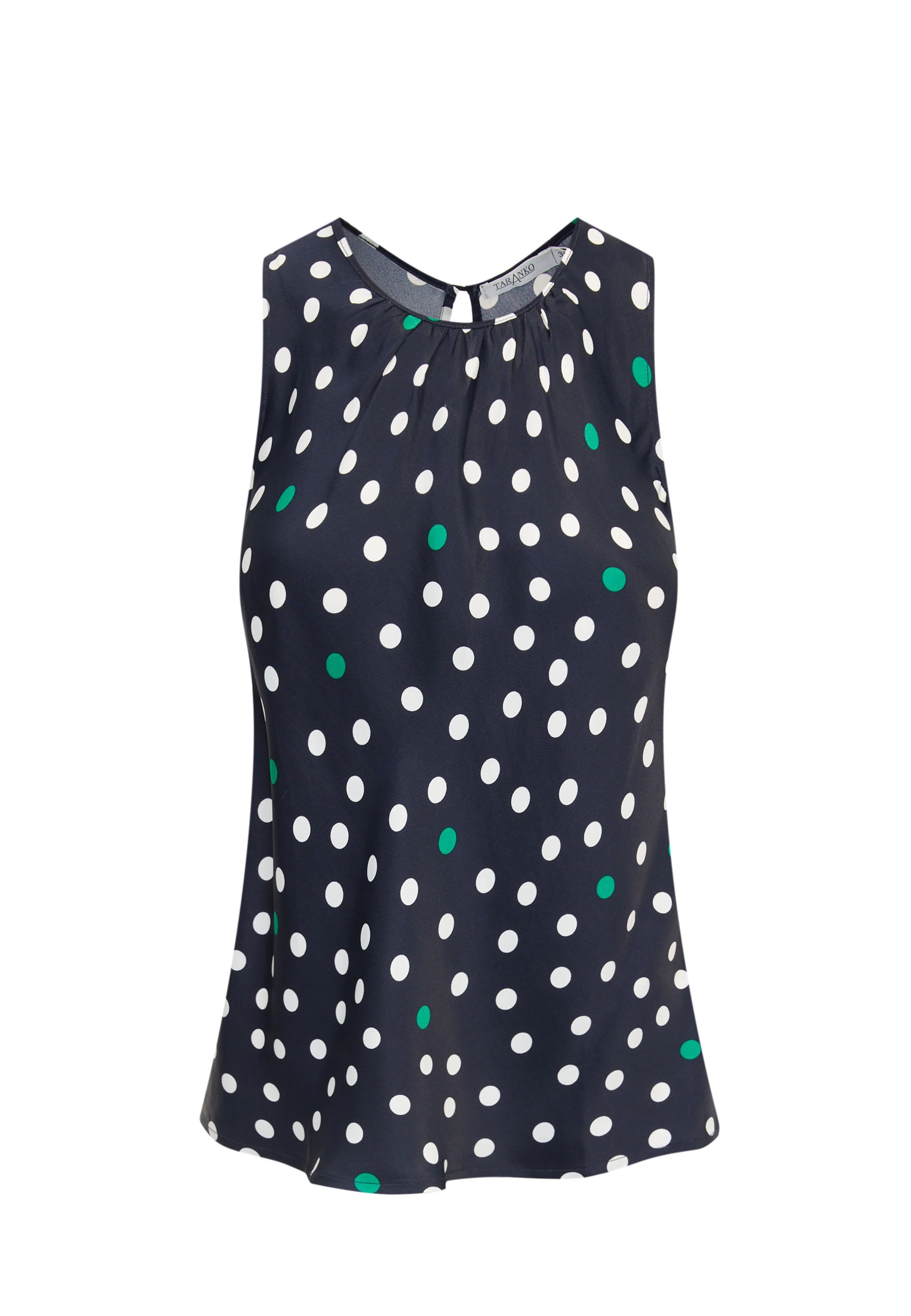 Navy blue blouse with colorful peas
