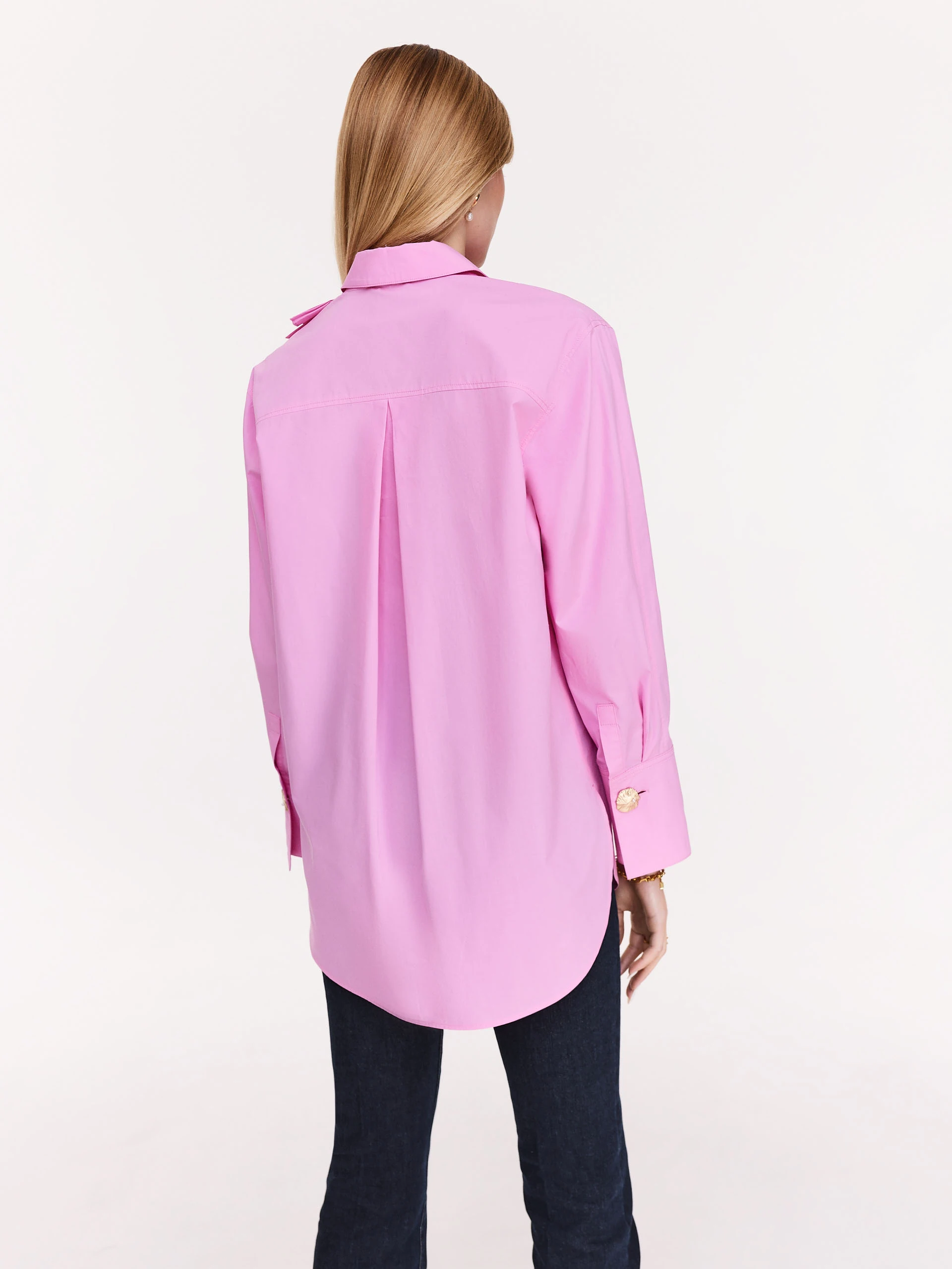 Pink cotton shirt with decorative ruffles