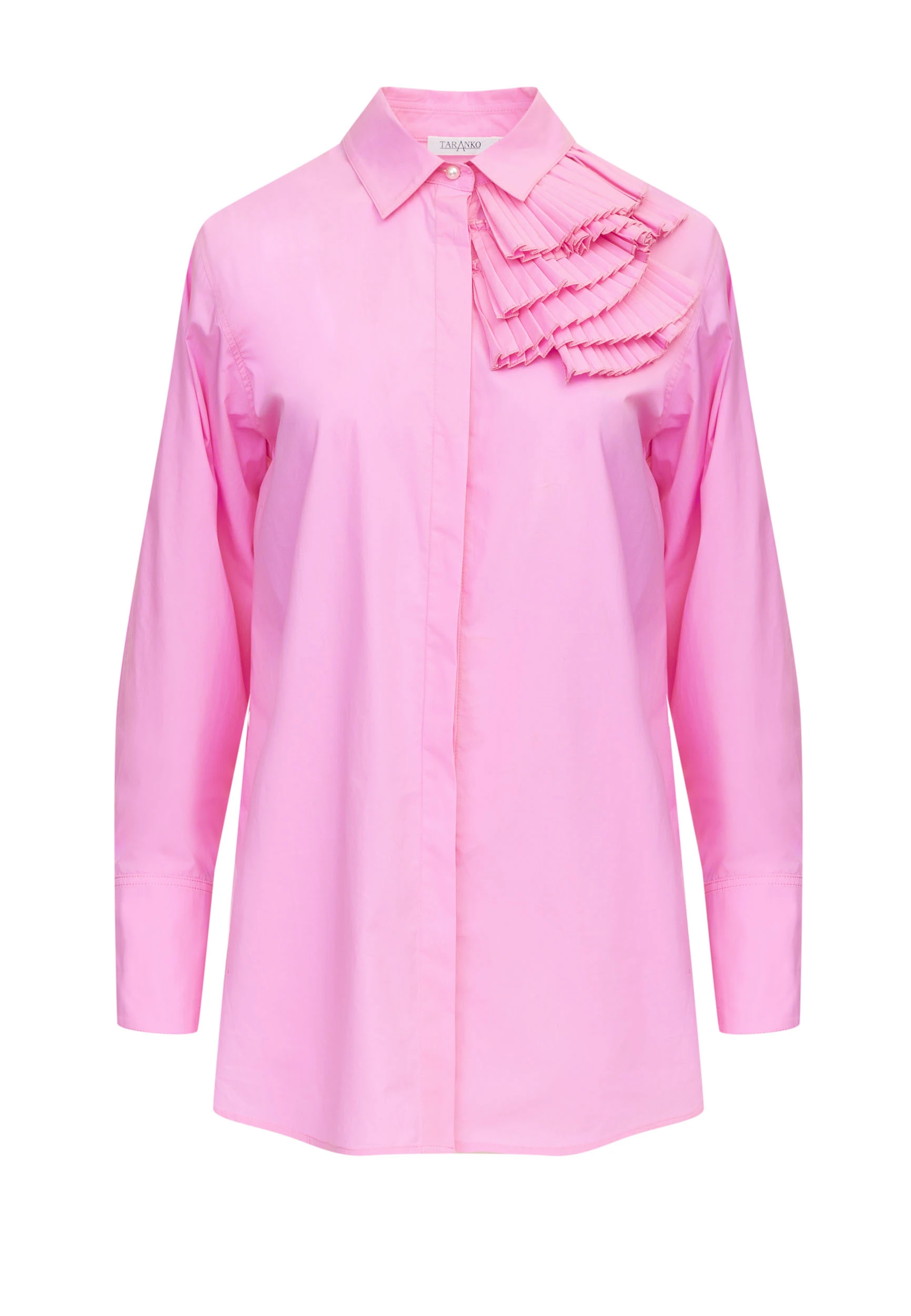Pink cotton shirt with decorative ruffles