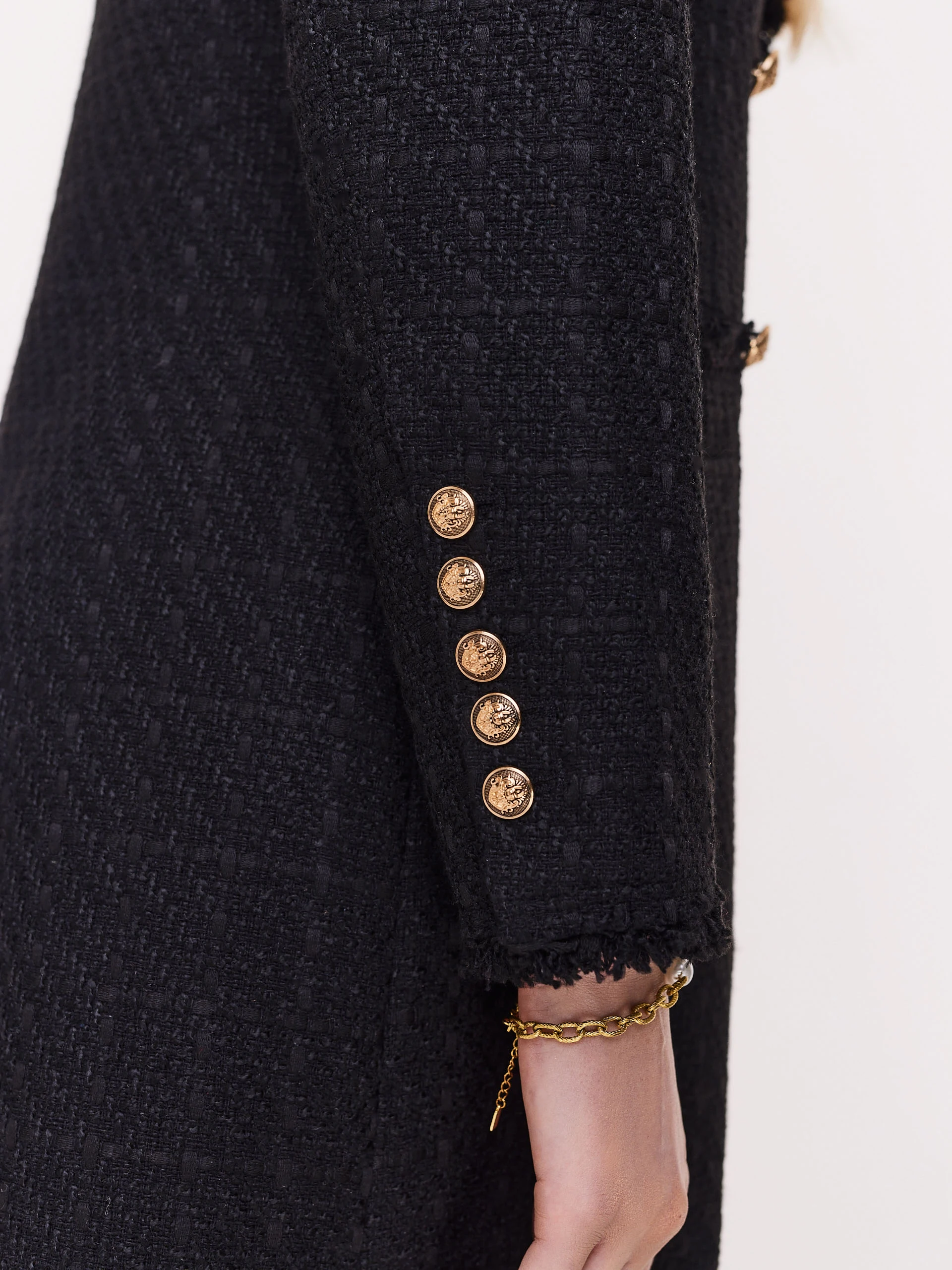 Black bouclé fabric coat