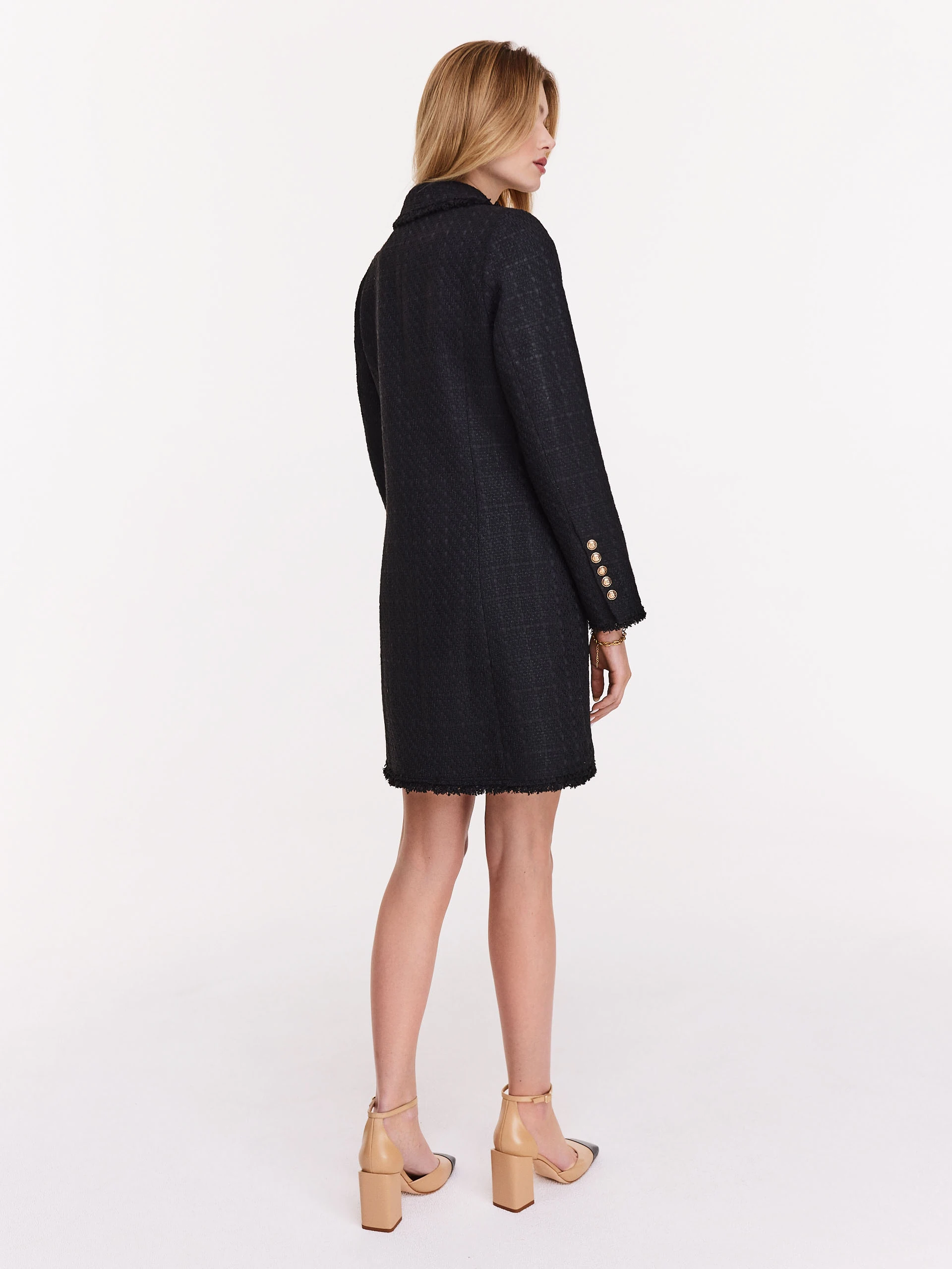 Black bouclé fabric coat