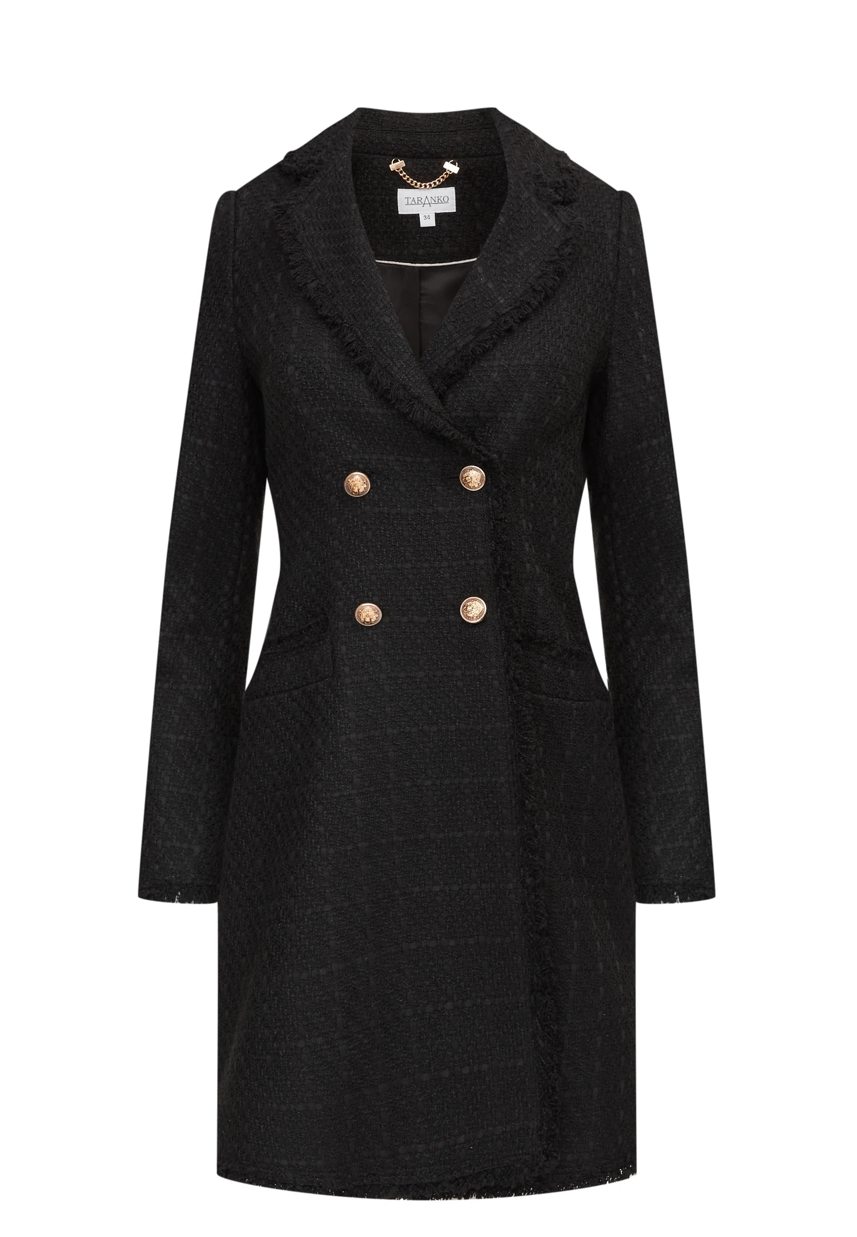 Black bouclé fabric coat