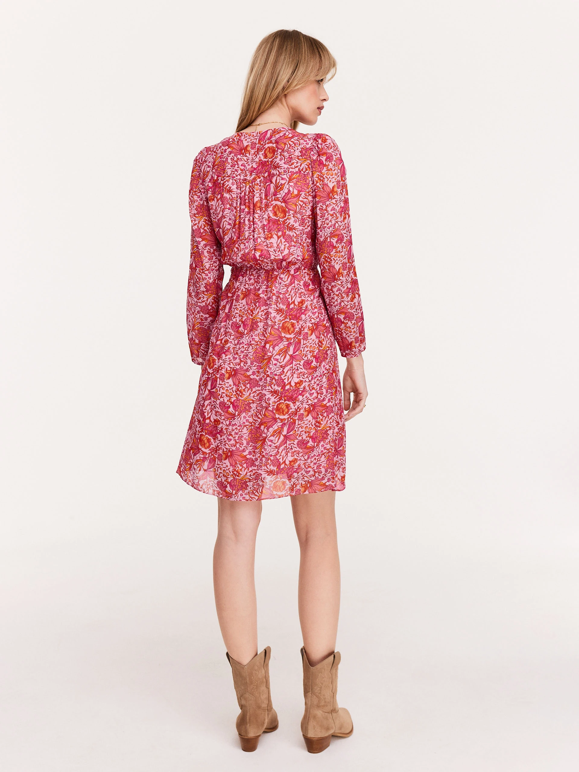 Pink viscose dress with envelope neckline