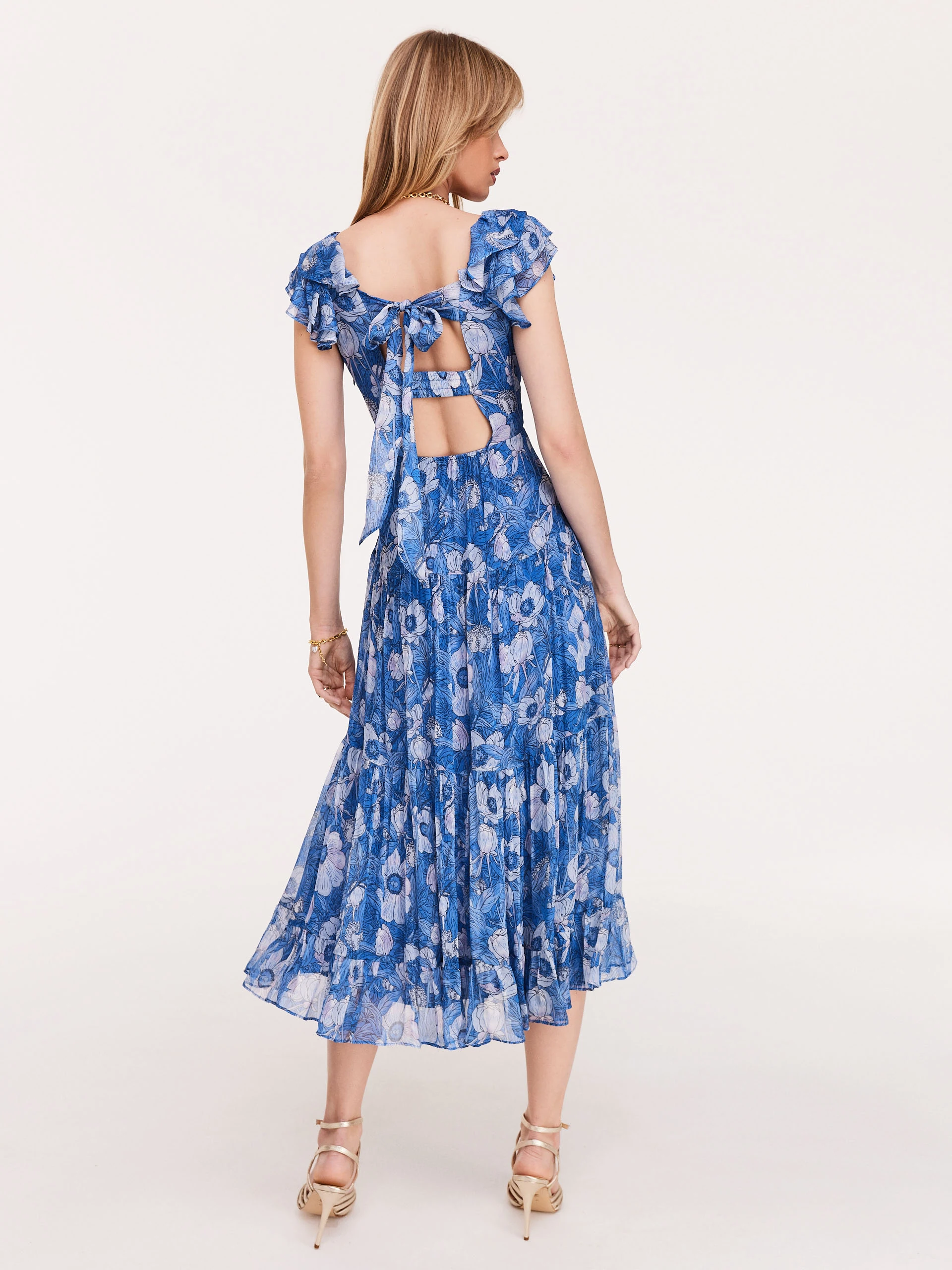 Long blue dress with ruffles