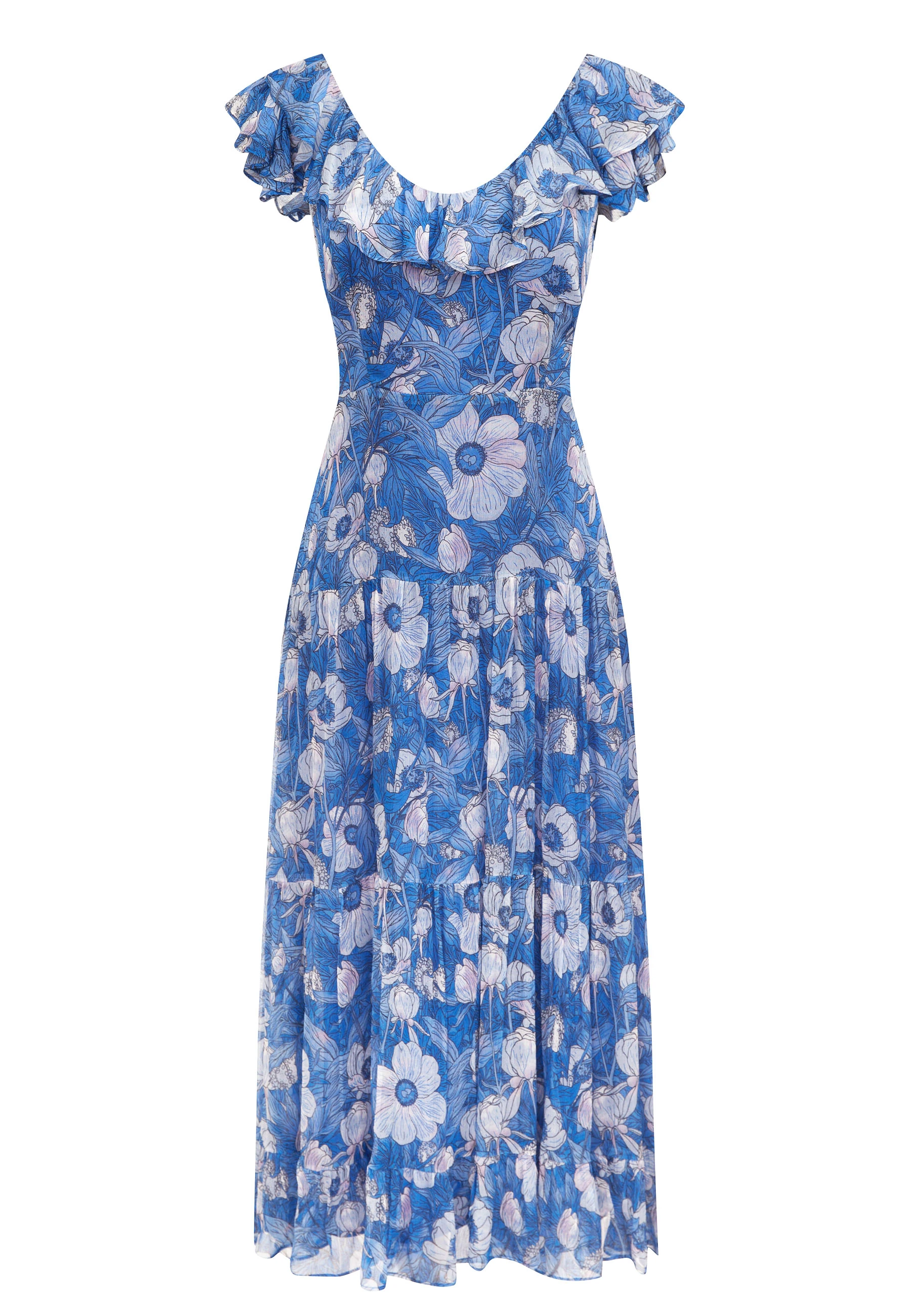 Long blue dress with ruffles