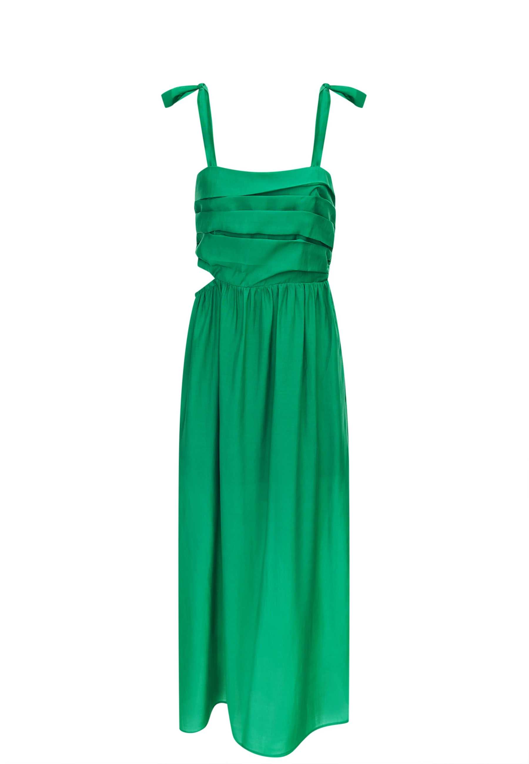 Crinkled emerald dress with tied straps