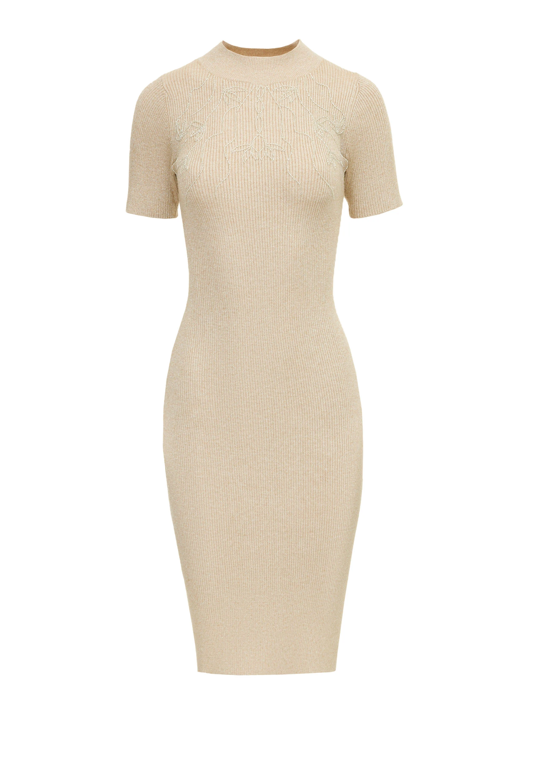 Beige knit dress with appliqué