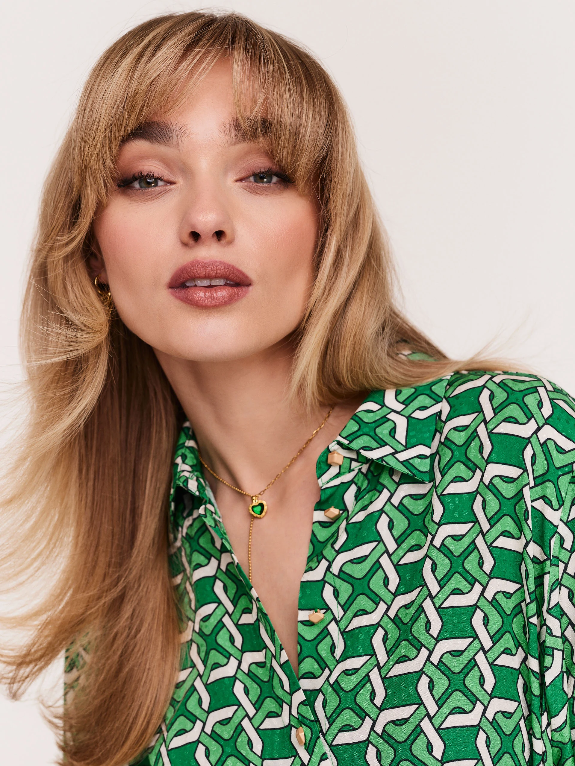 Green geometric-patterned emery dress