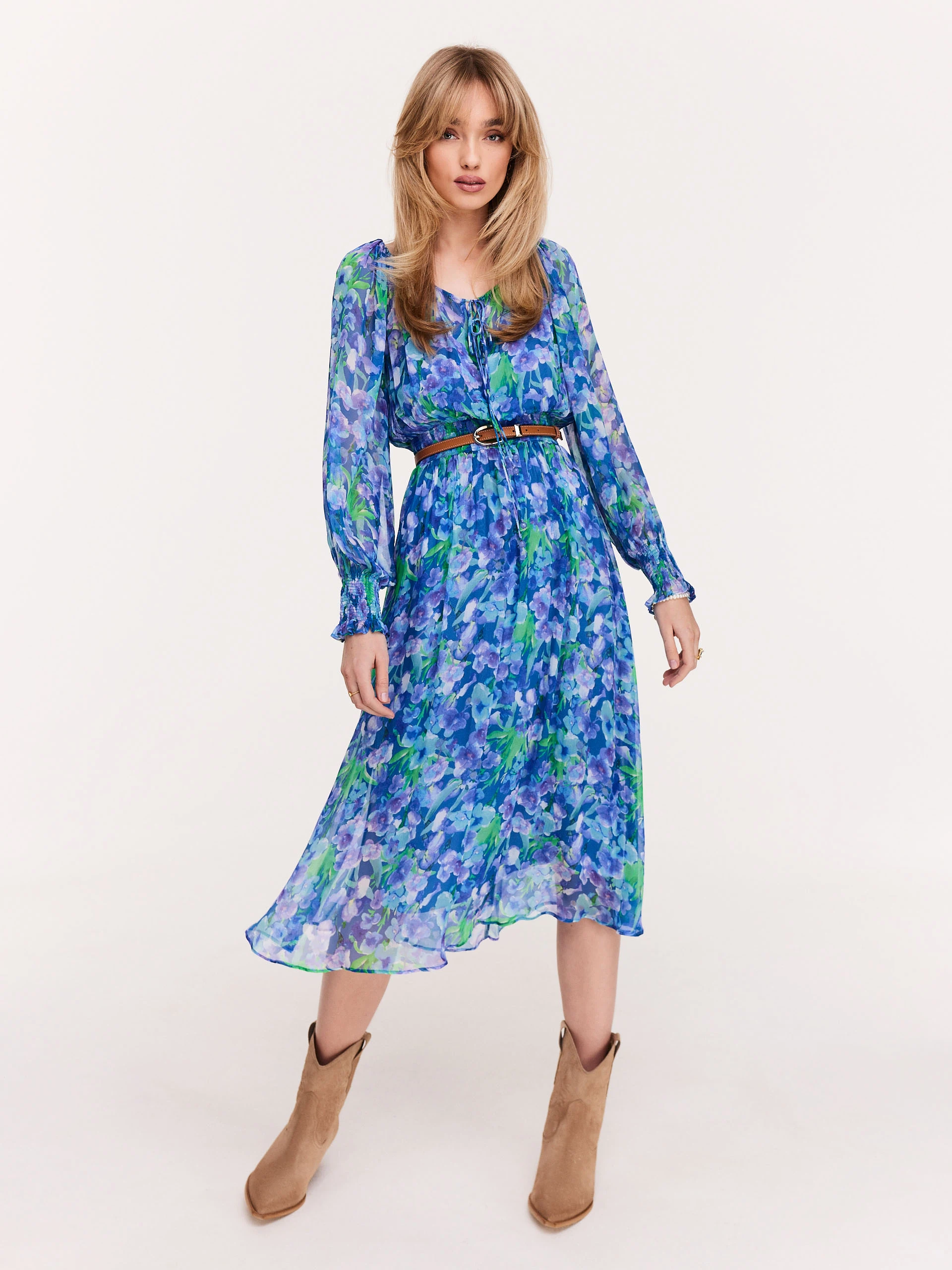 Long blue floral dress