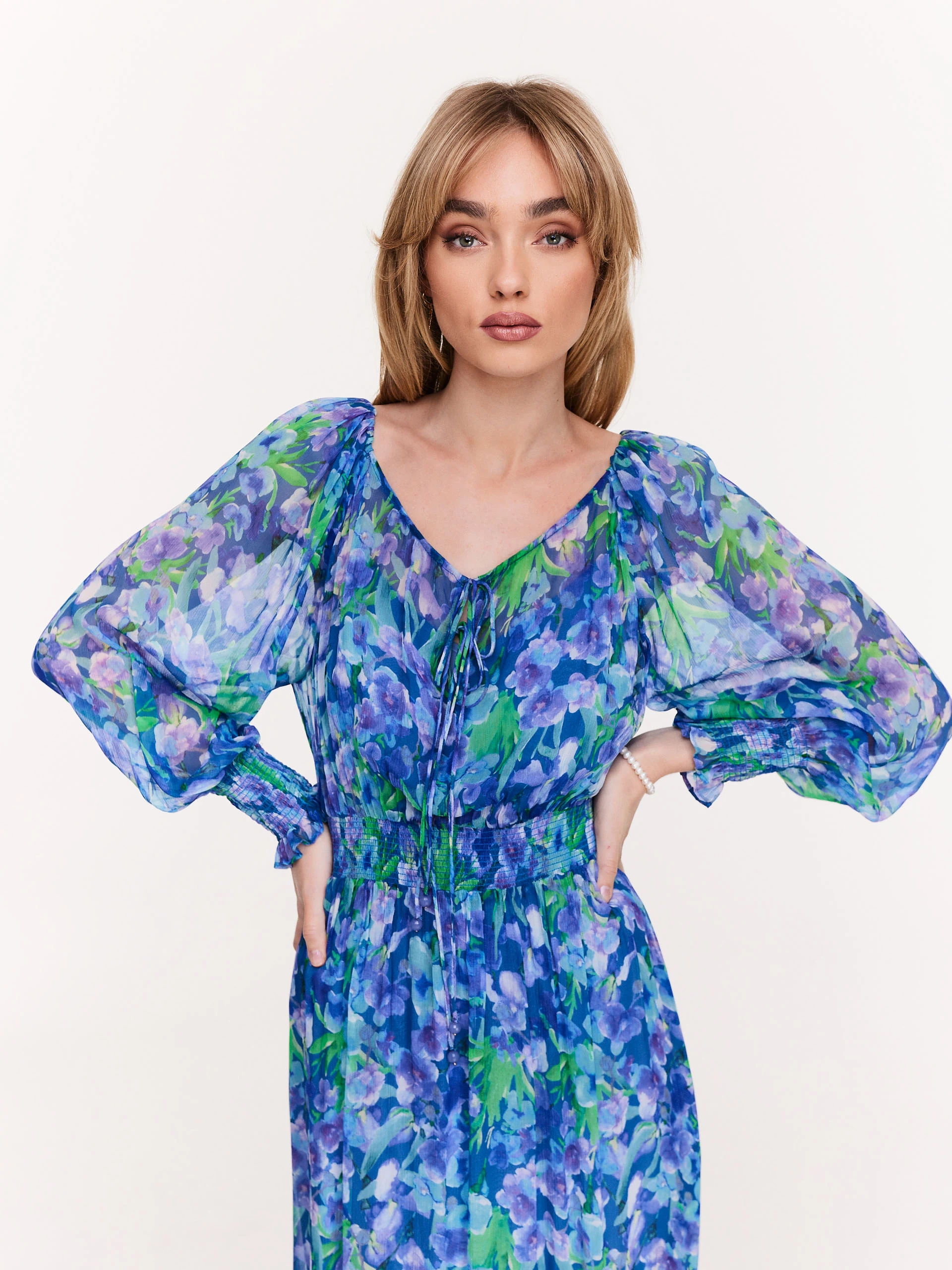 Long blue floral dress