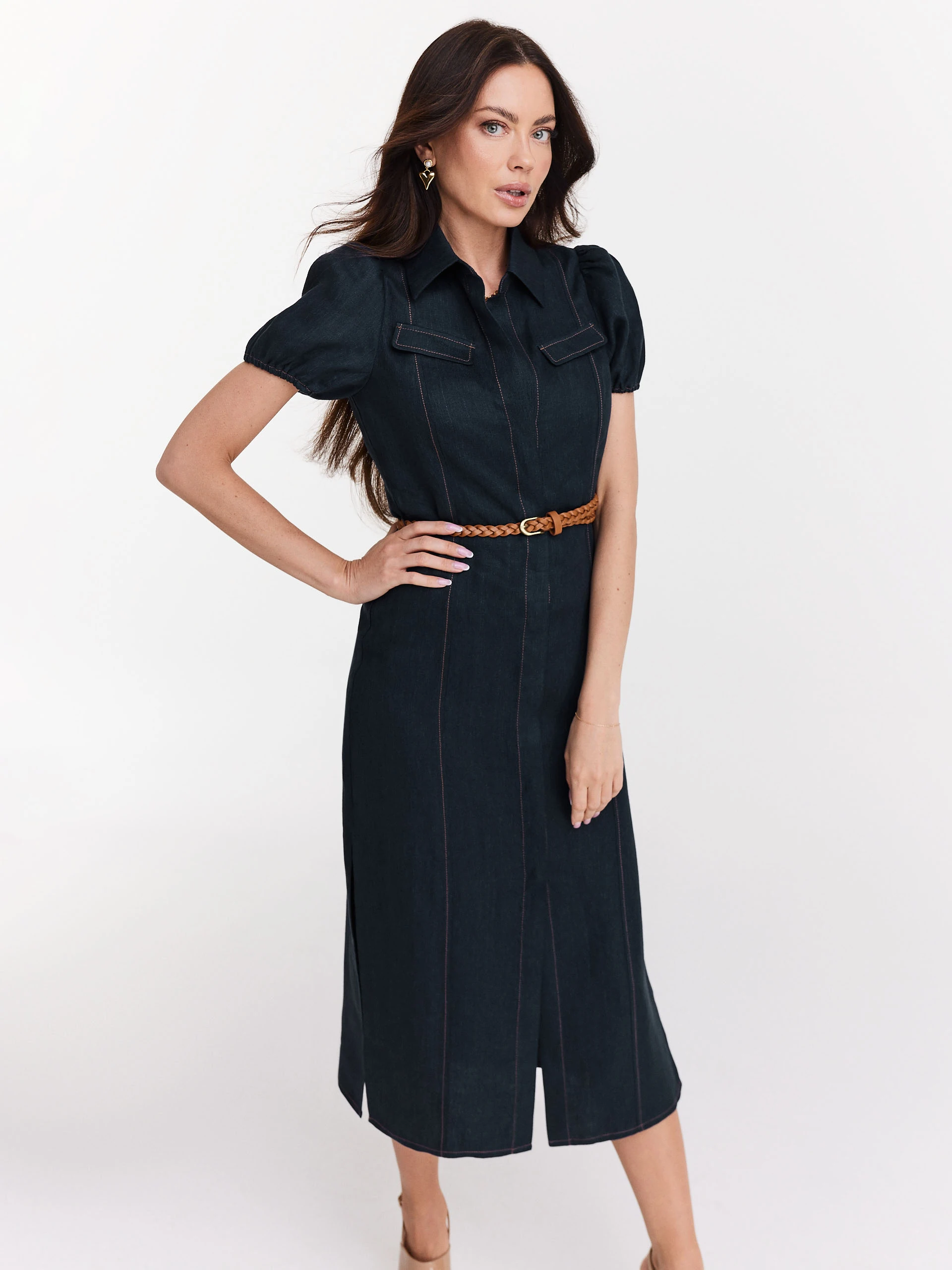 Navy blue linen dress