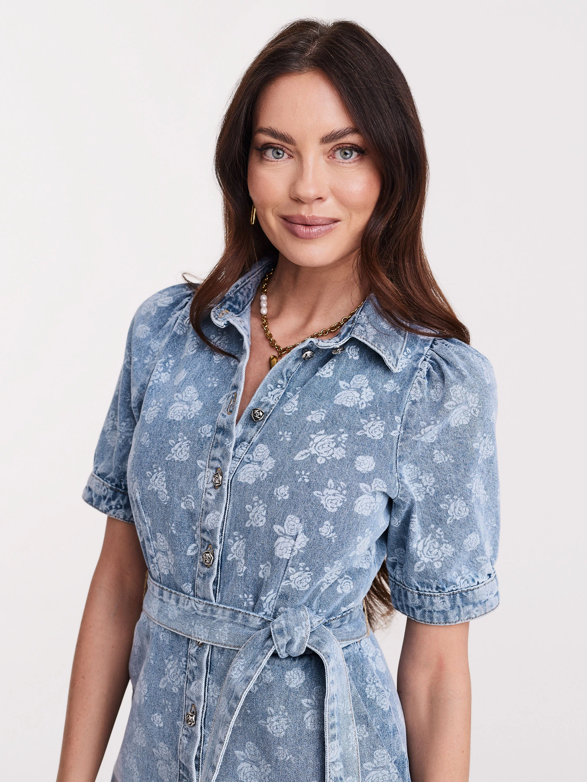 Short denim floral dress