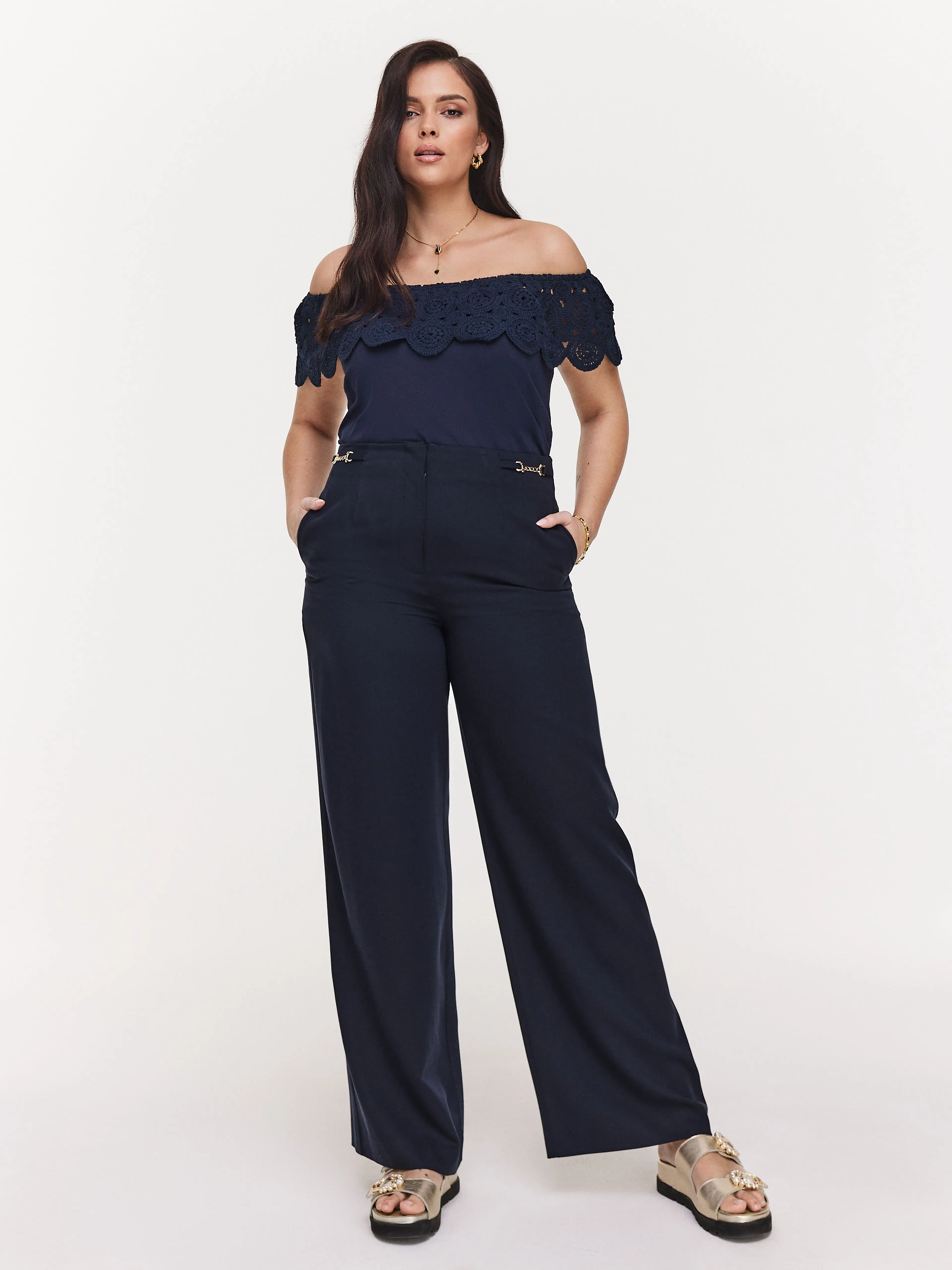 Navy blue high-waisted pants