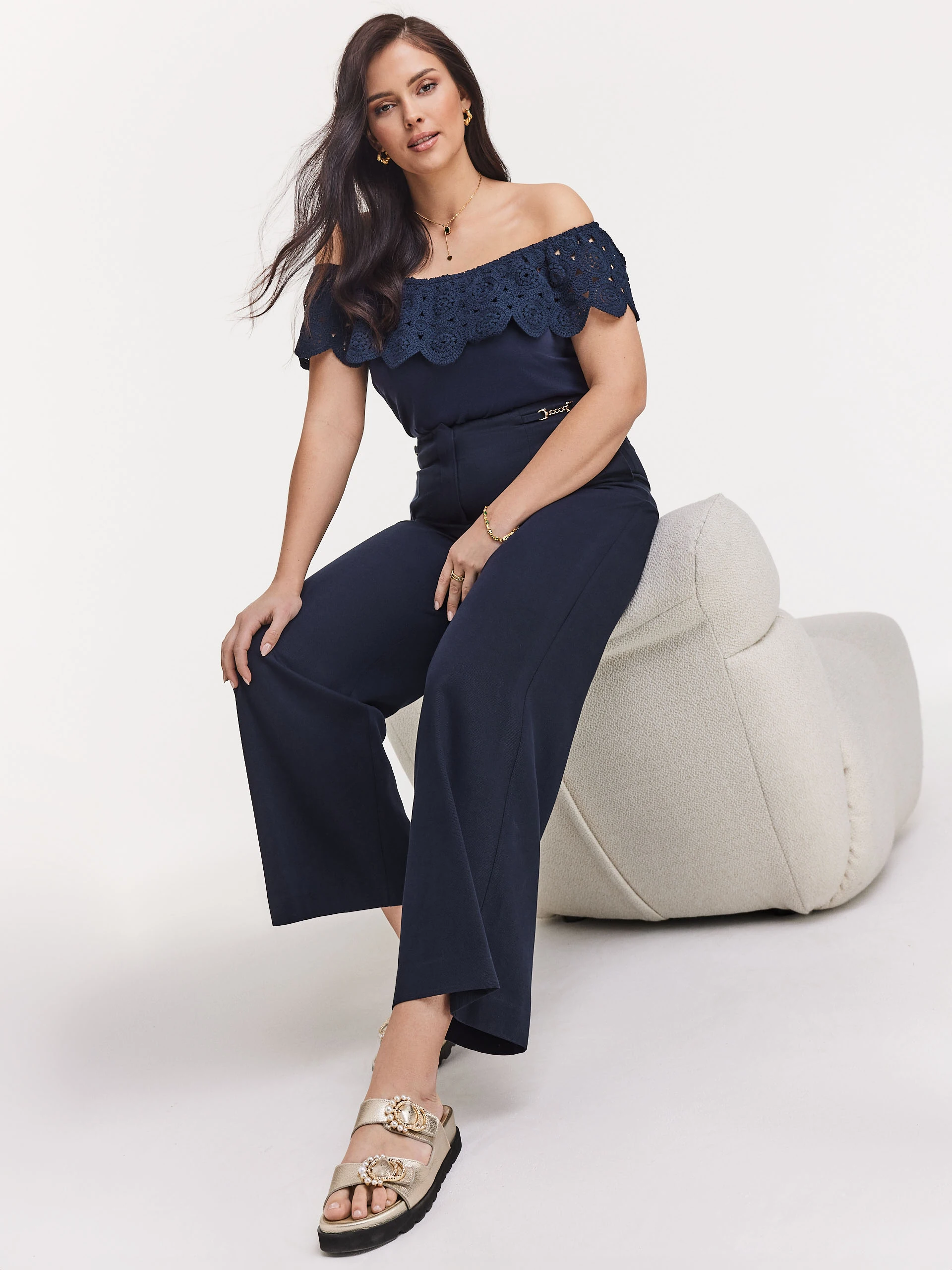 Navy blue high-waisted pants