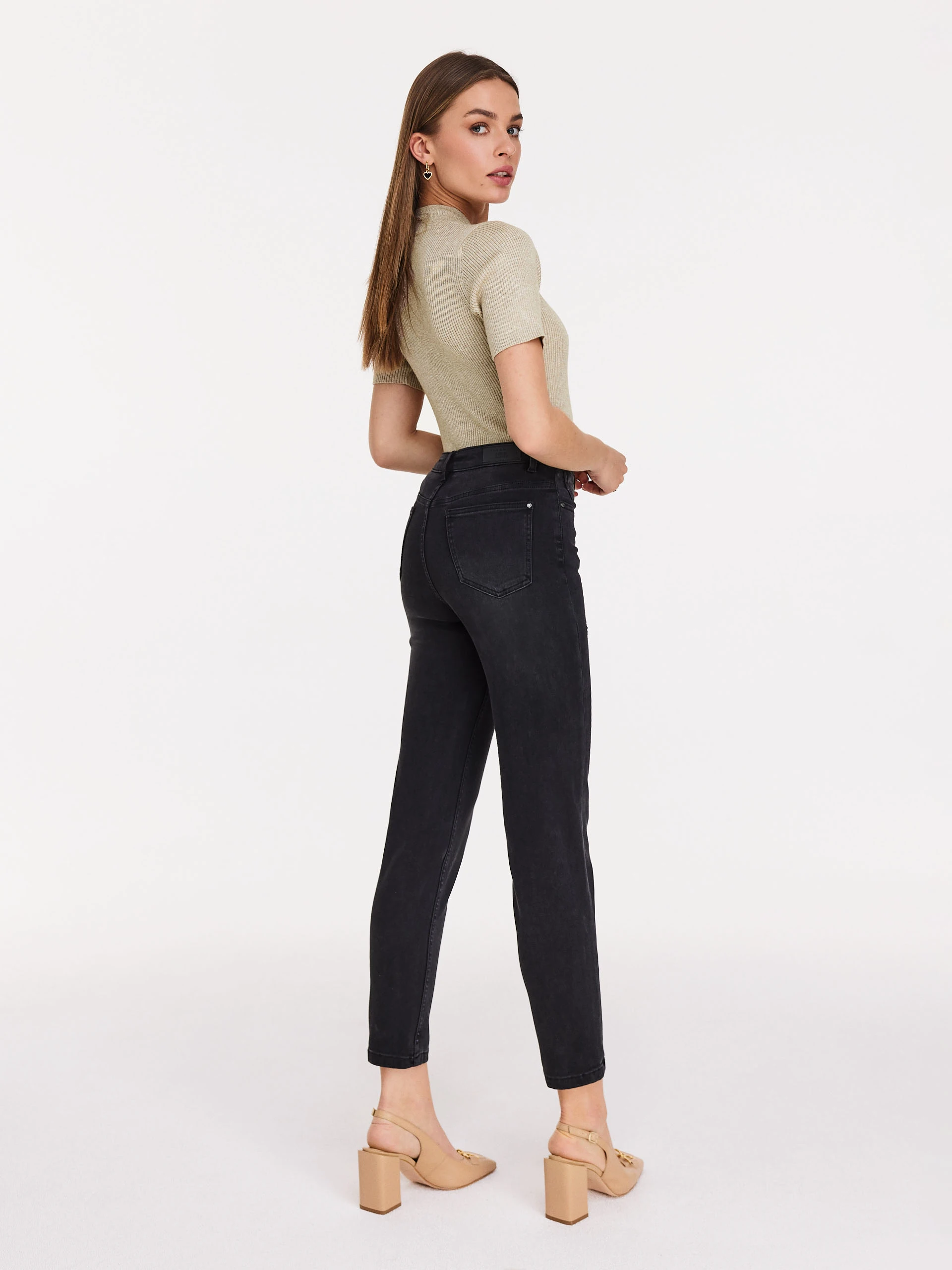 Black washed straight cut denim pants
