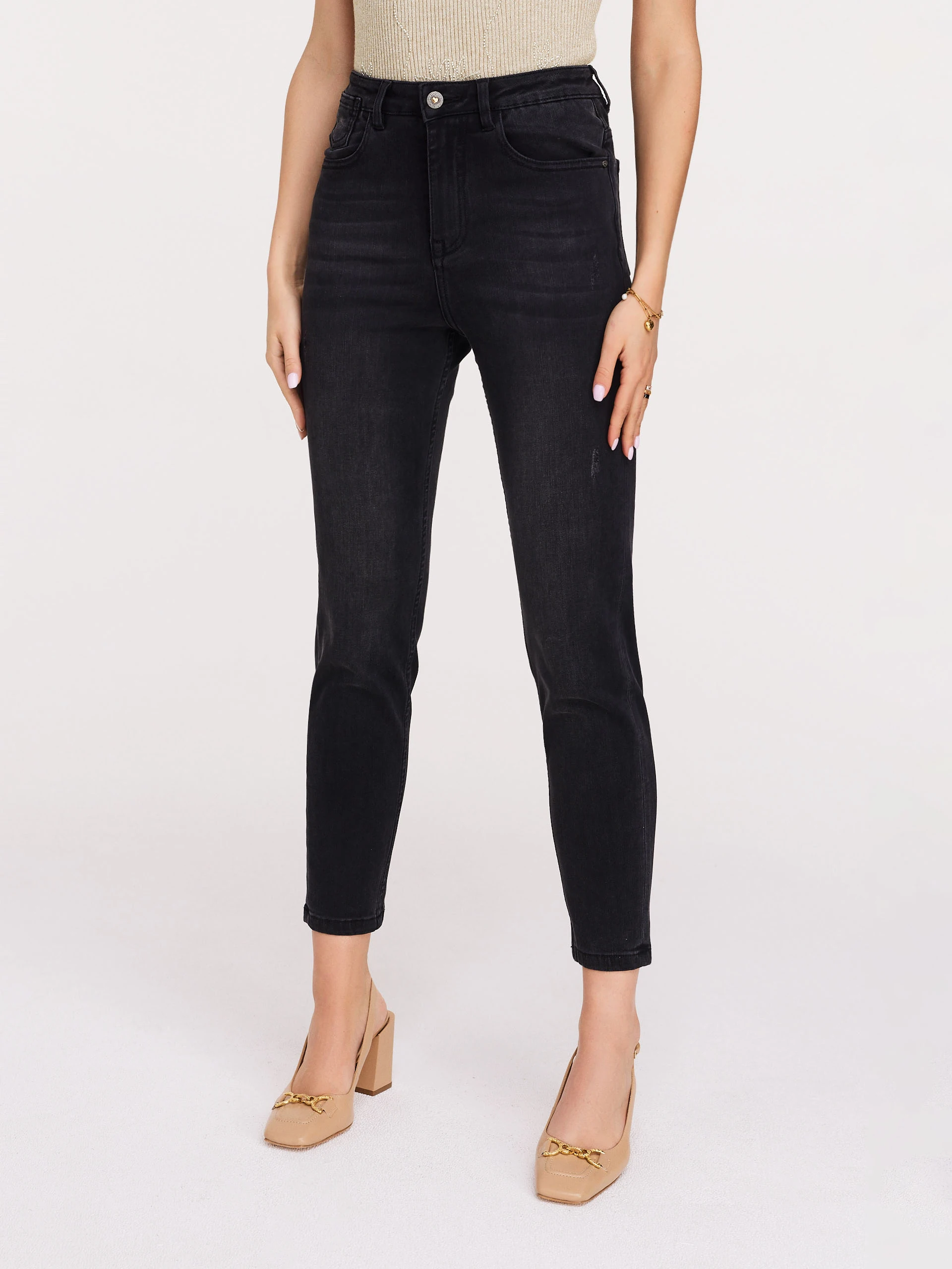 Black washed straight cut denim pants