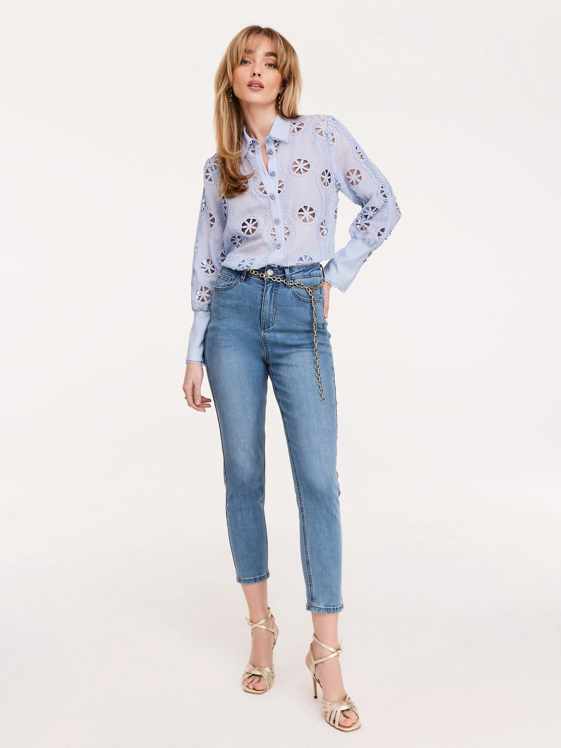 Light denim high-waisted jean tube tops