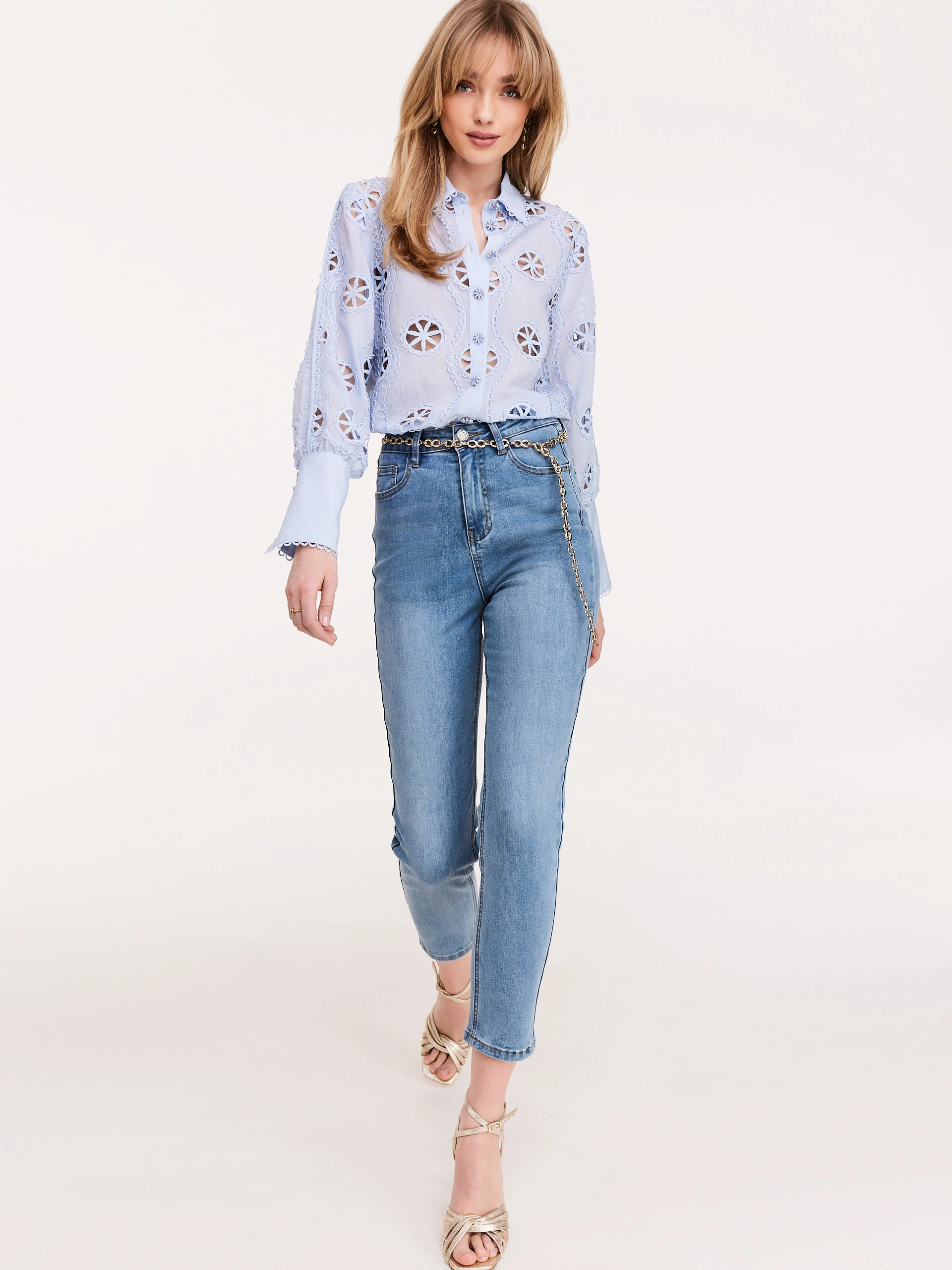 Light denim high-waisted jean tube tops